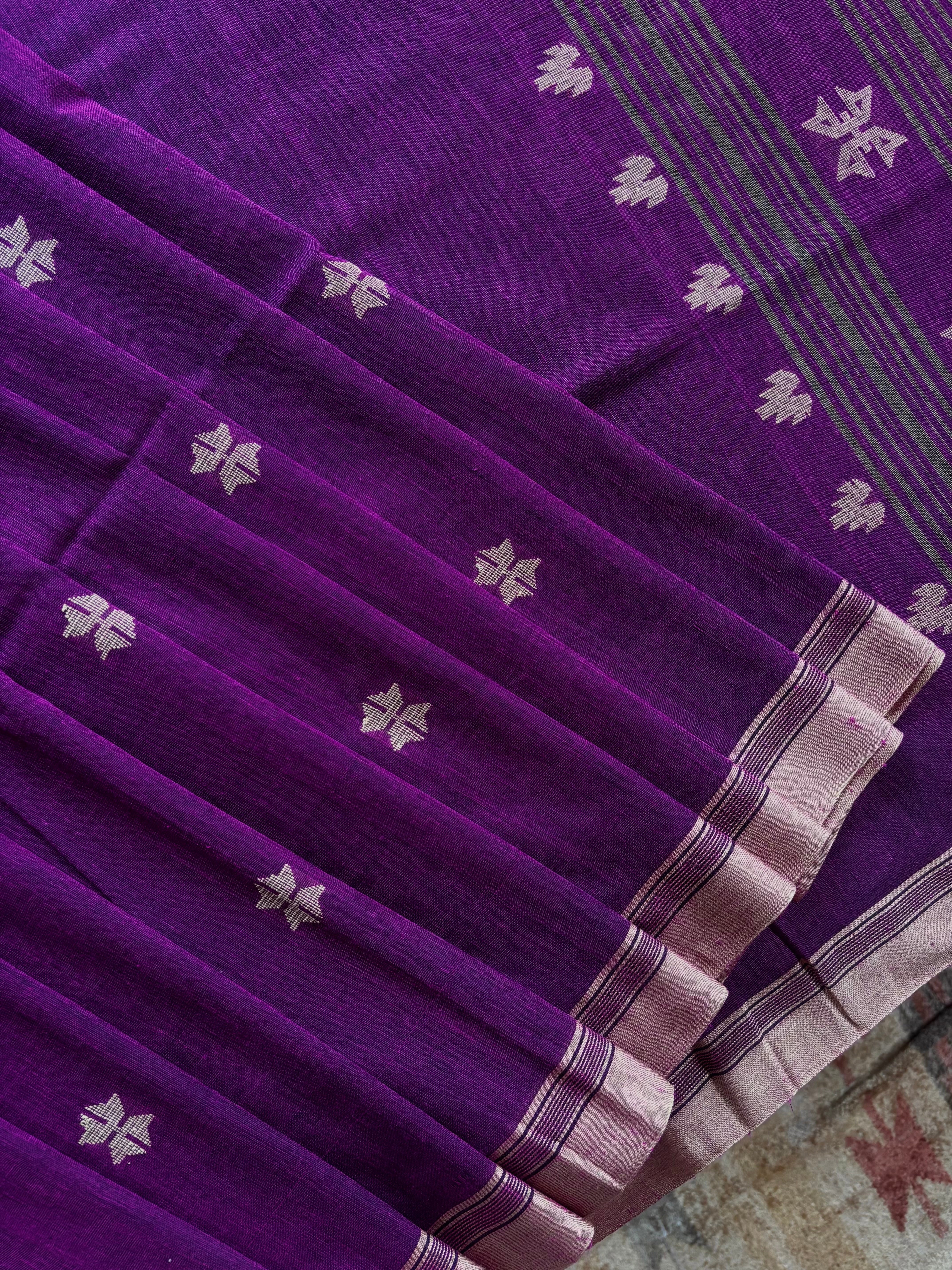 Handwoven Purple Colour Cotton Jamdani Saree