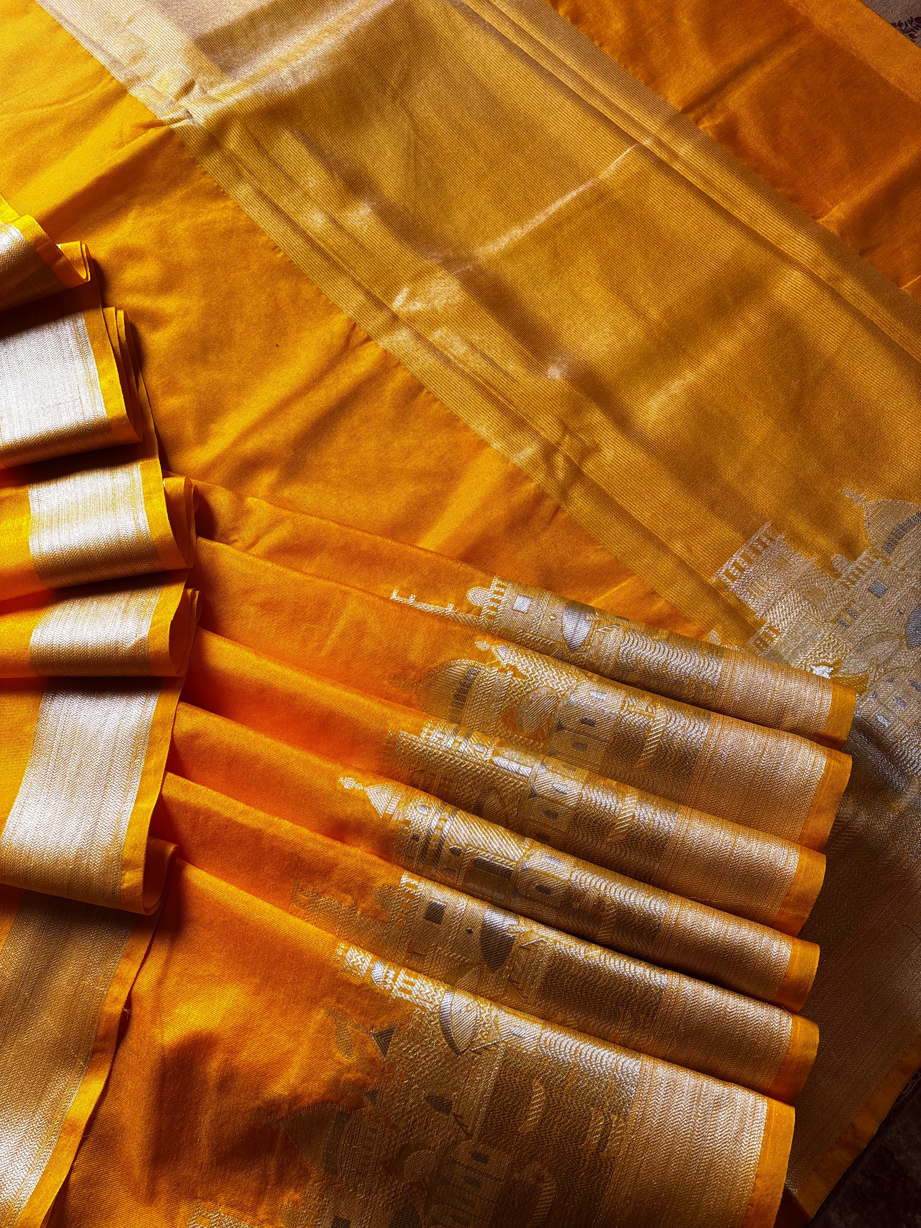 Yellow Colour Benaras Ghat Saree
