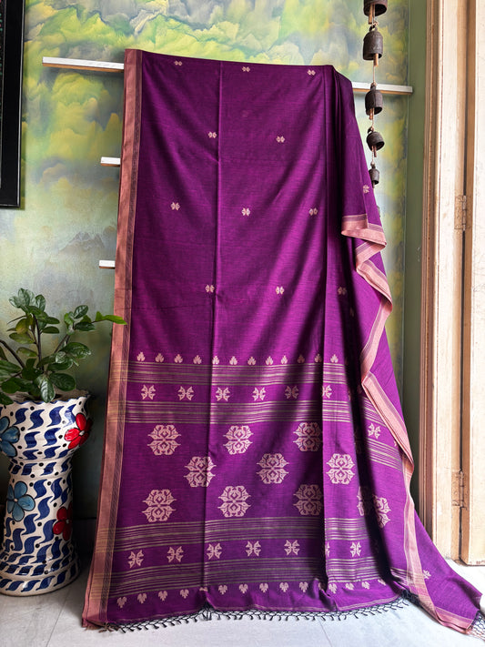 Handwoven Purple Colour Cotton Jamdani Saree