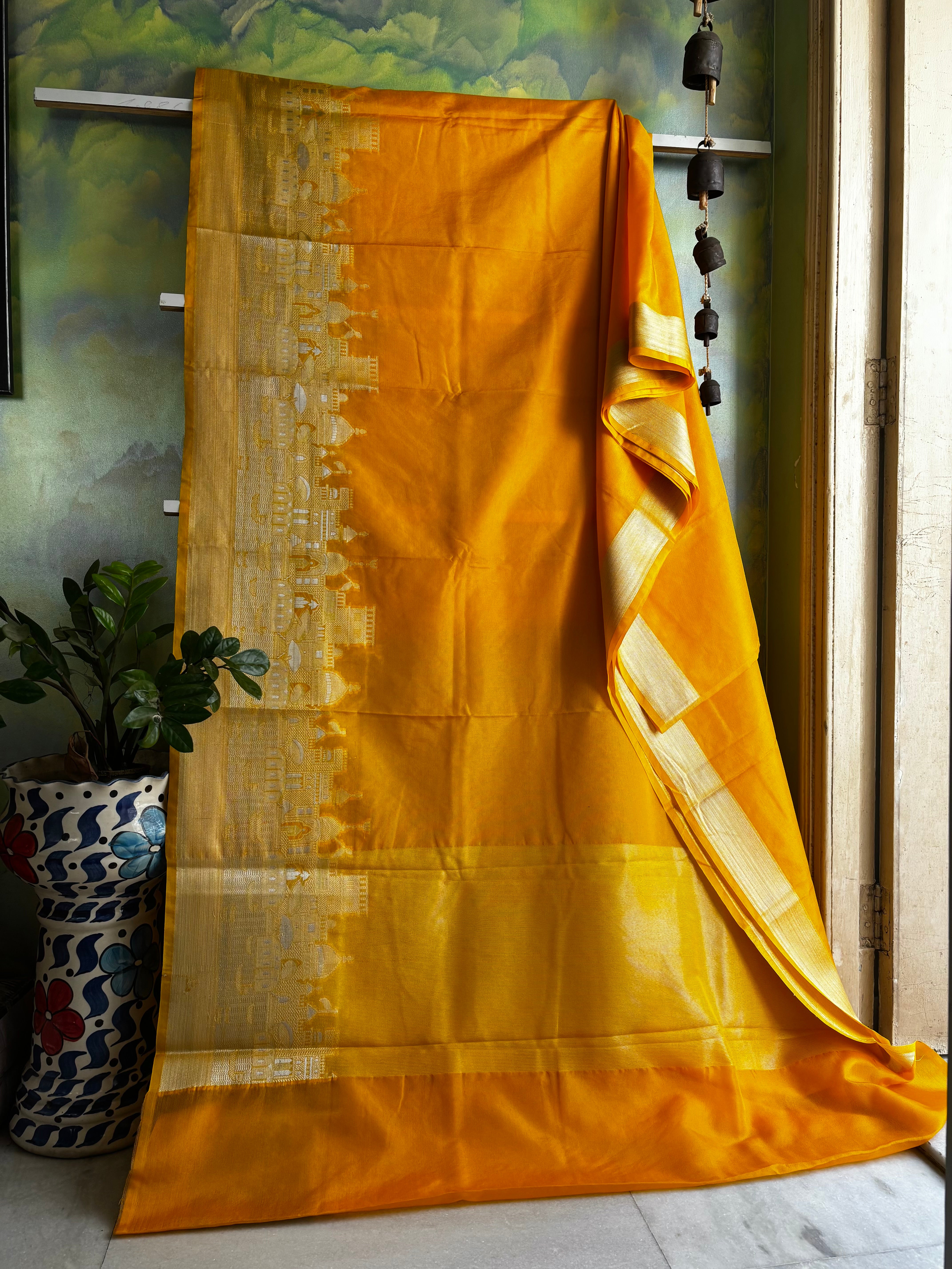 Yellow Colour Benaras Ghat Saree
