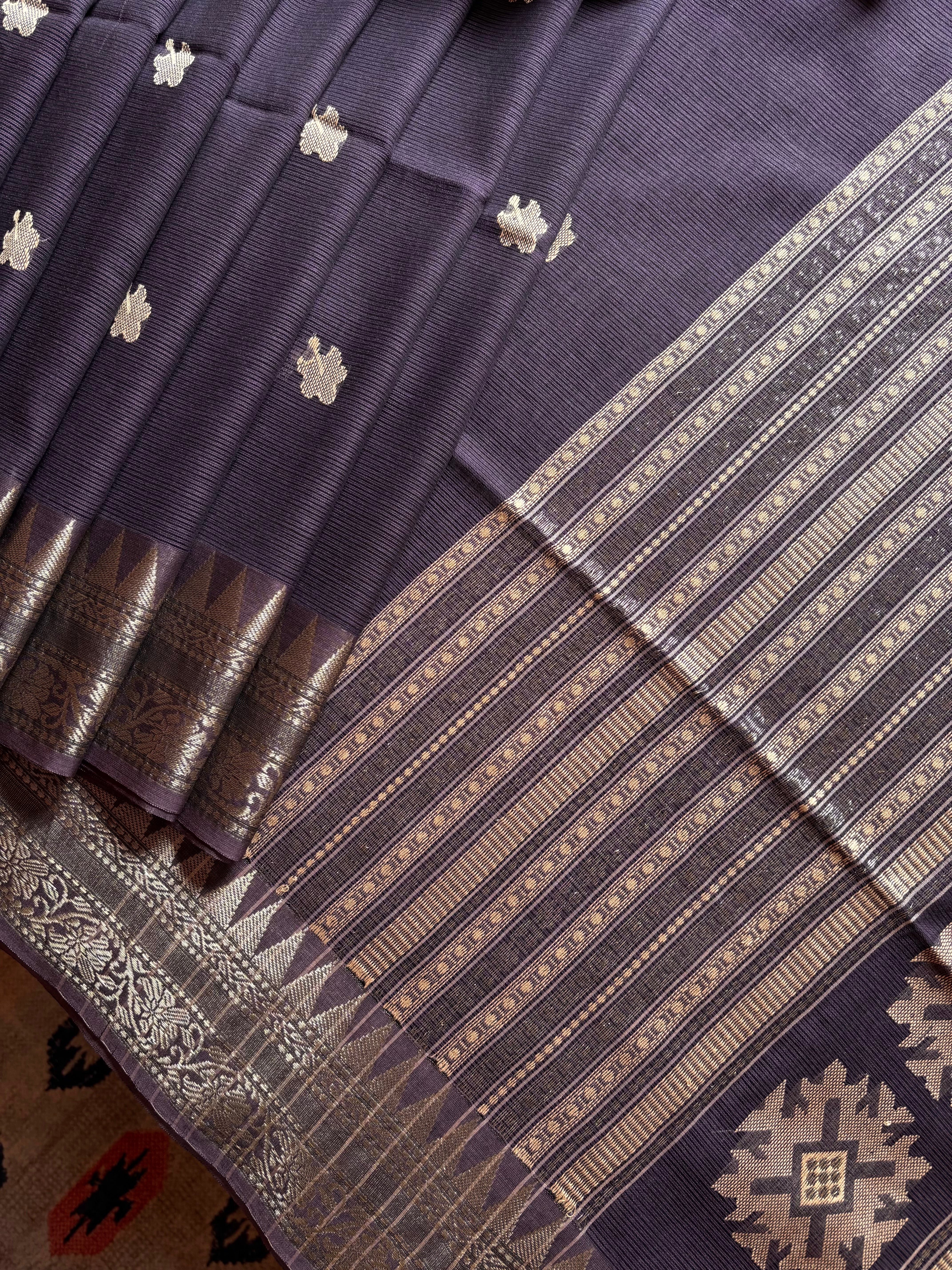 Handwoven Dusty Mauve Colour Phulia Cotton Saree