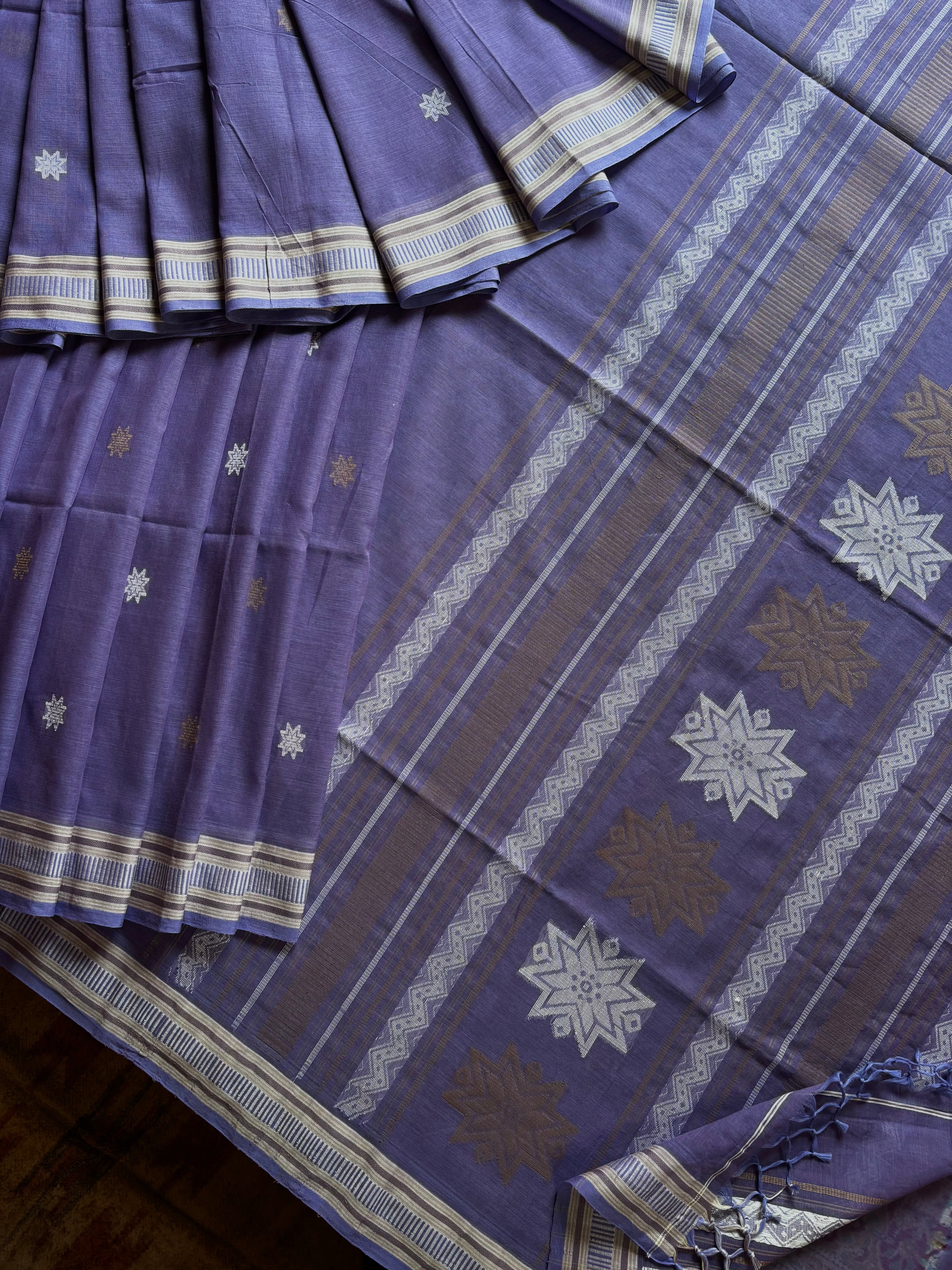 Handwoven Lavender Colour Cotton Jamdani Saree