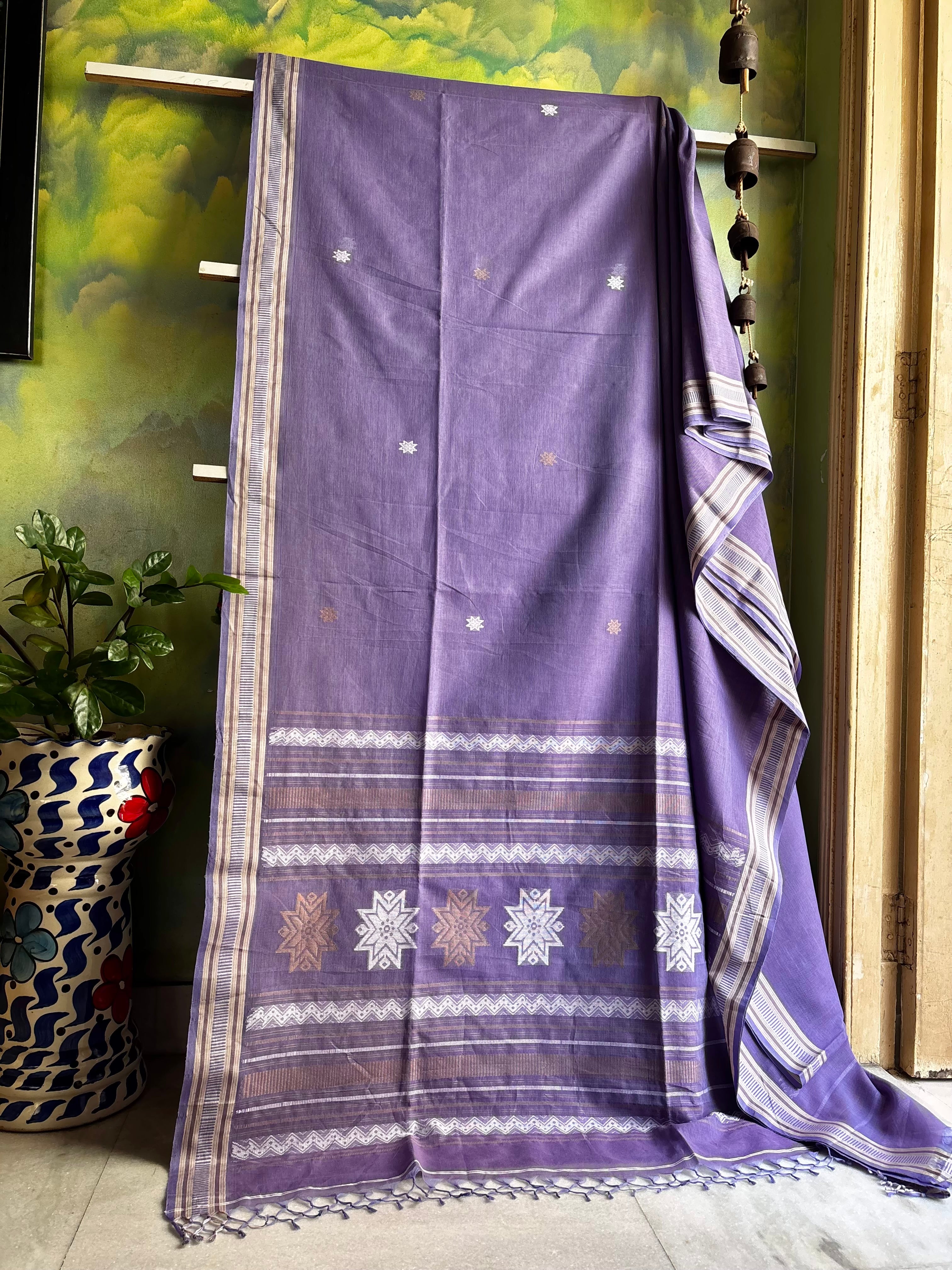 Handwoven Lavender Colour Cotton Jamdani Saree