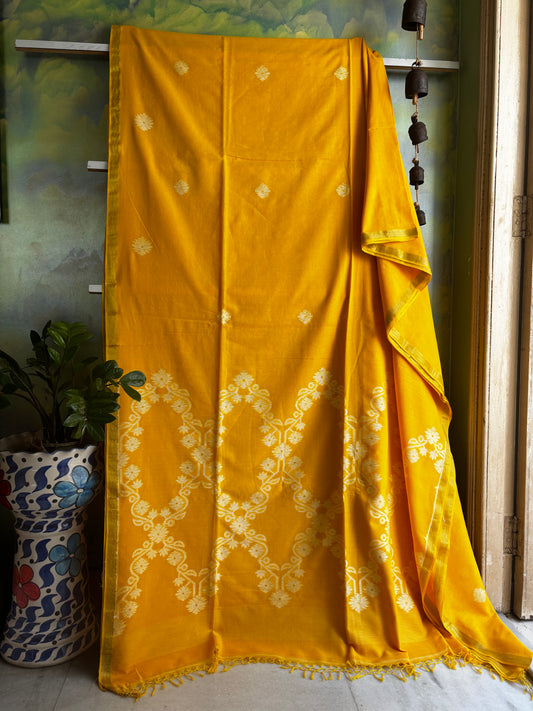 Handwoven Yellow Colour Pure Cotton Jamdani Saree