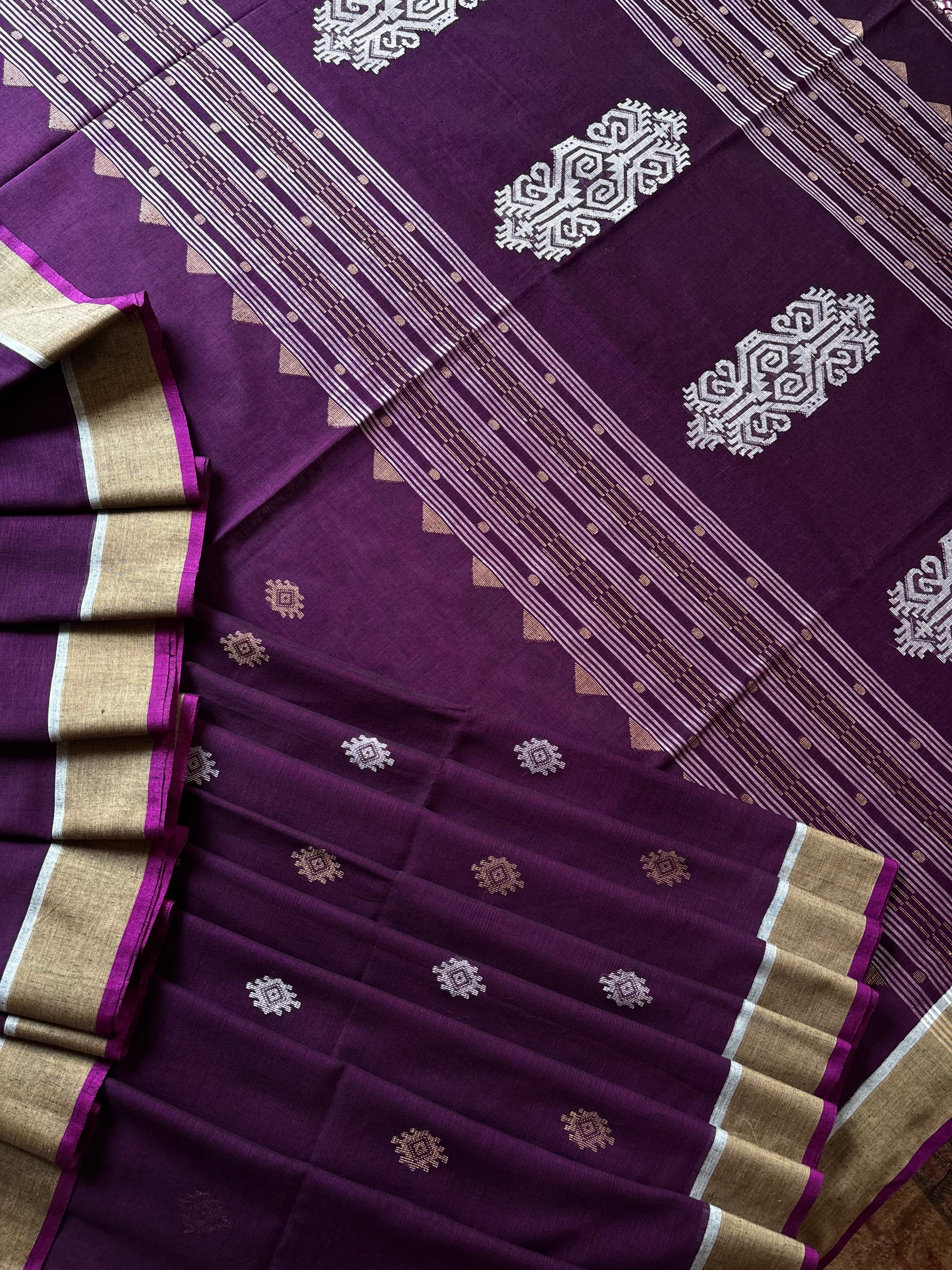 Handwoven Purple Colour Cotton Jamdani Saree
