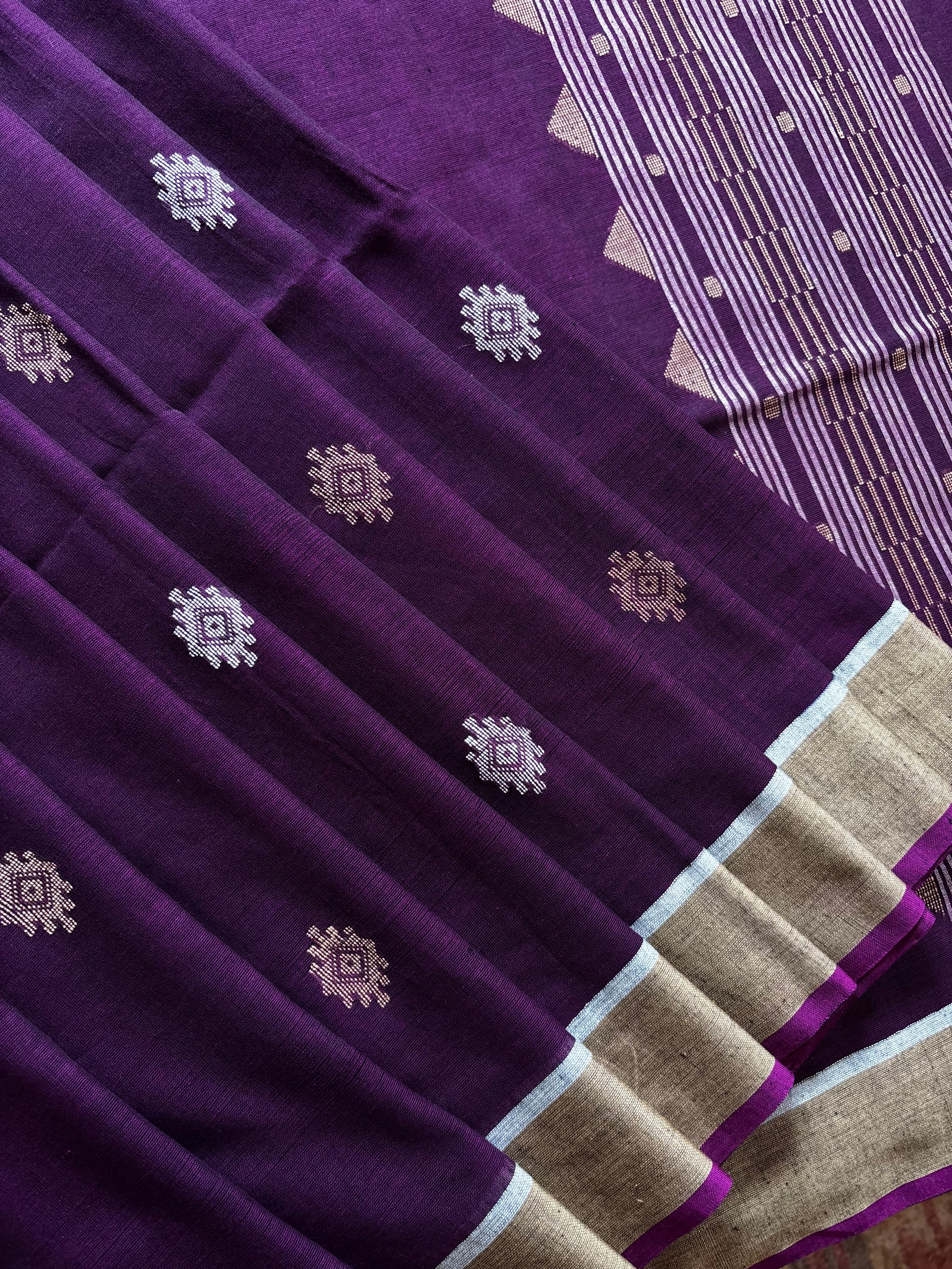 Handwoven Purple Colour Cotton Jamdani Saree