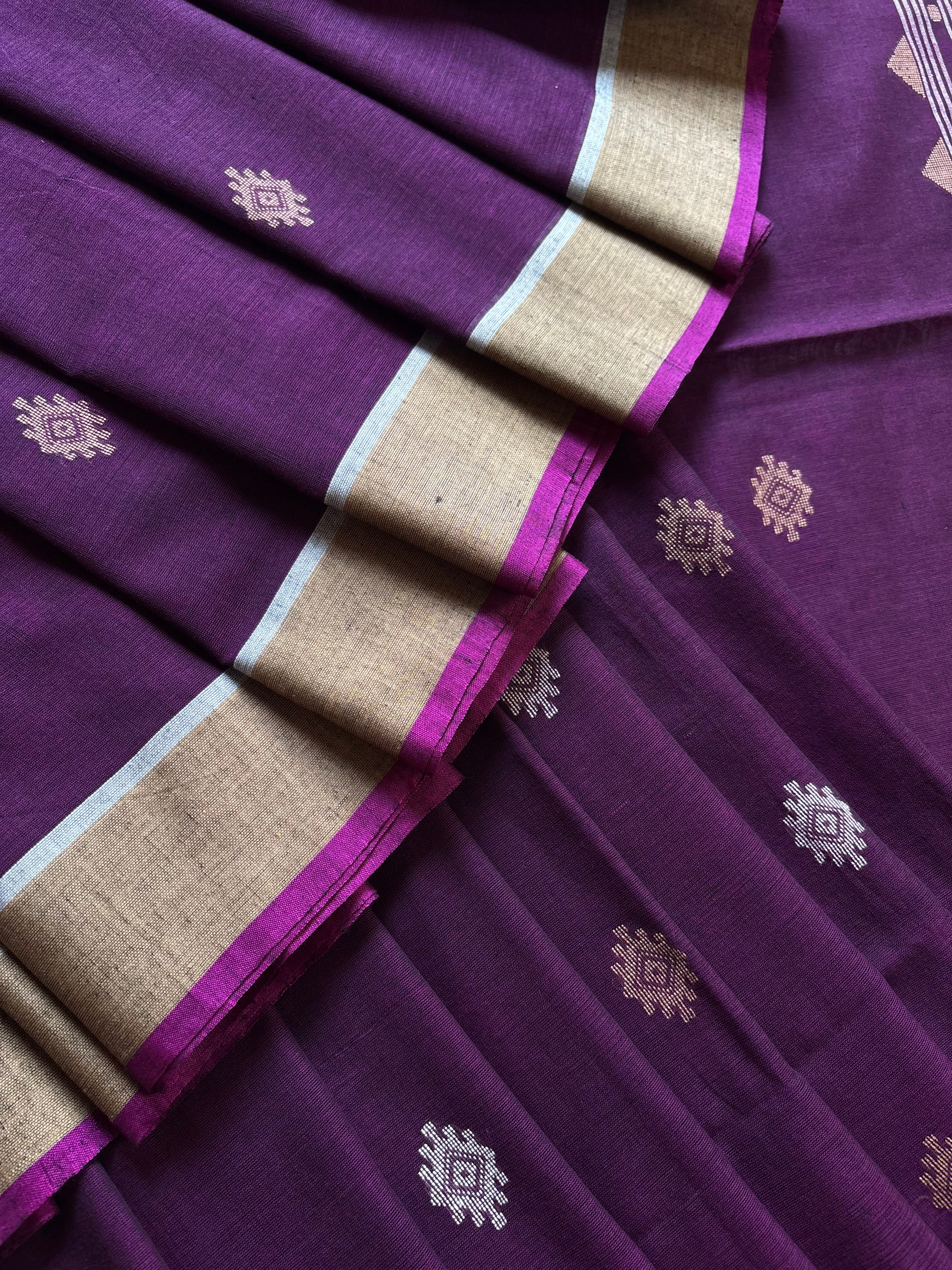 Handwoven Purple Colour Cotton Jamdani Saree