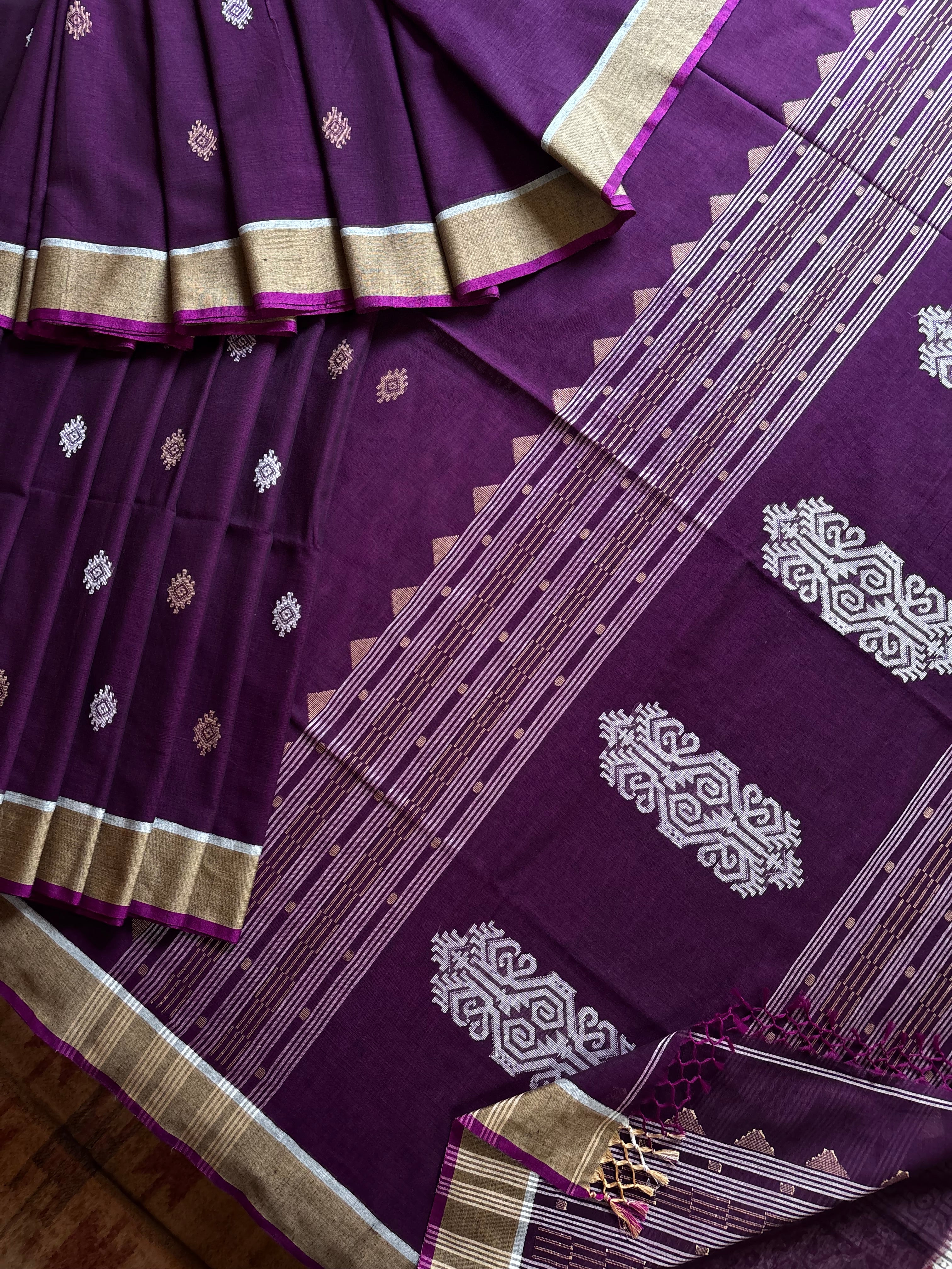 Handwoven Purple Colour Cotton Jamdani Saree
