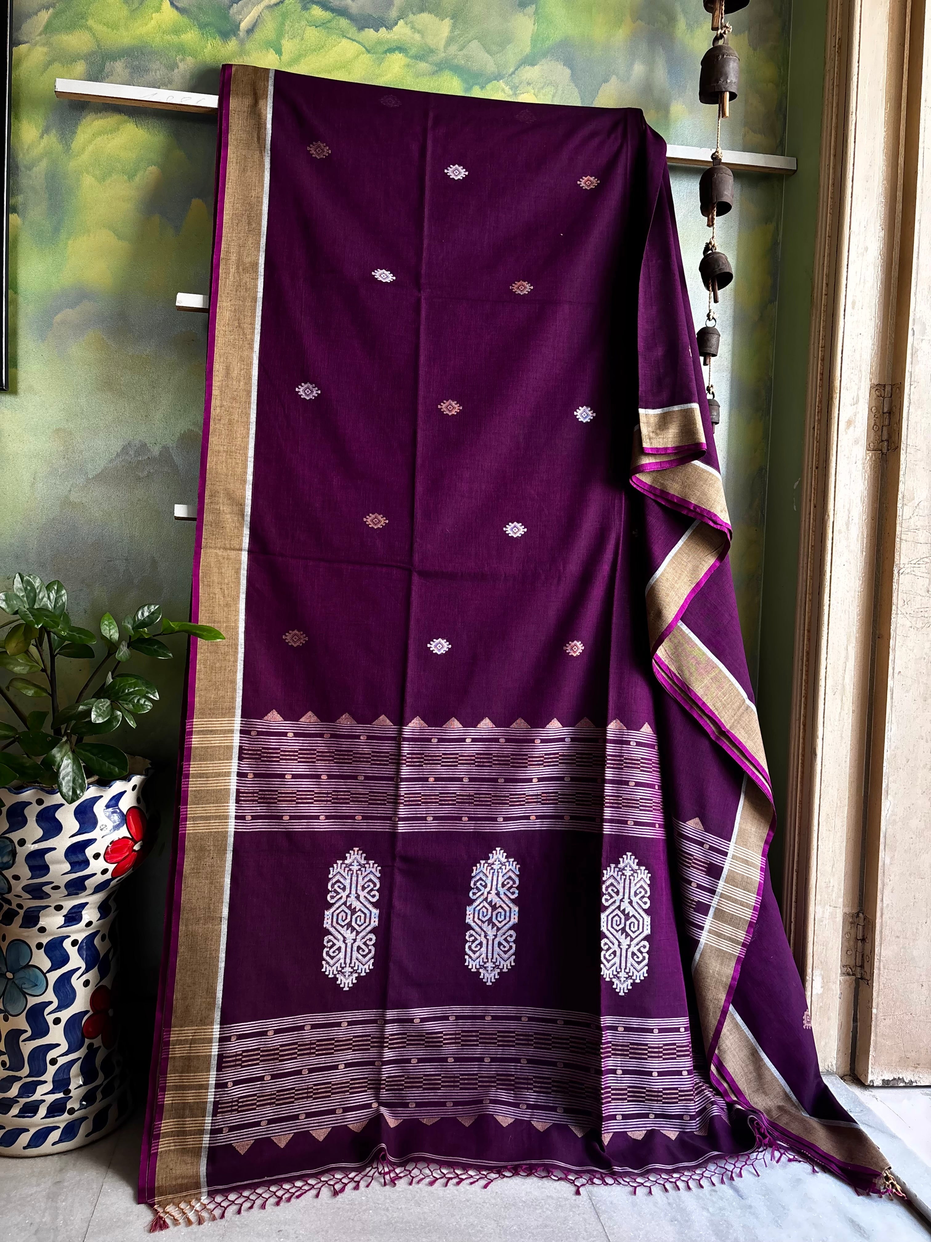 Handwoven Purple Colour Cotton Jamdani Saree