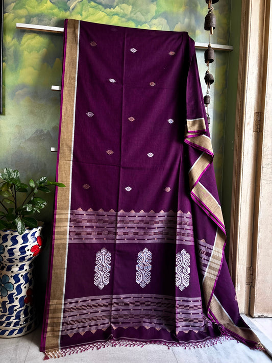 Handwoven Purple Colour Cotton Jamdani Saree