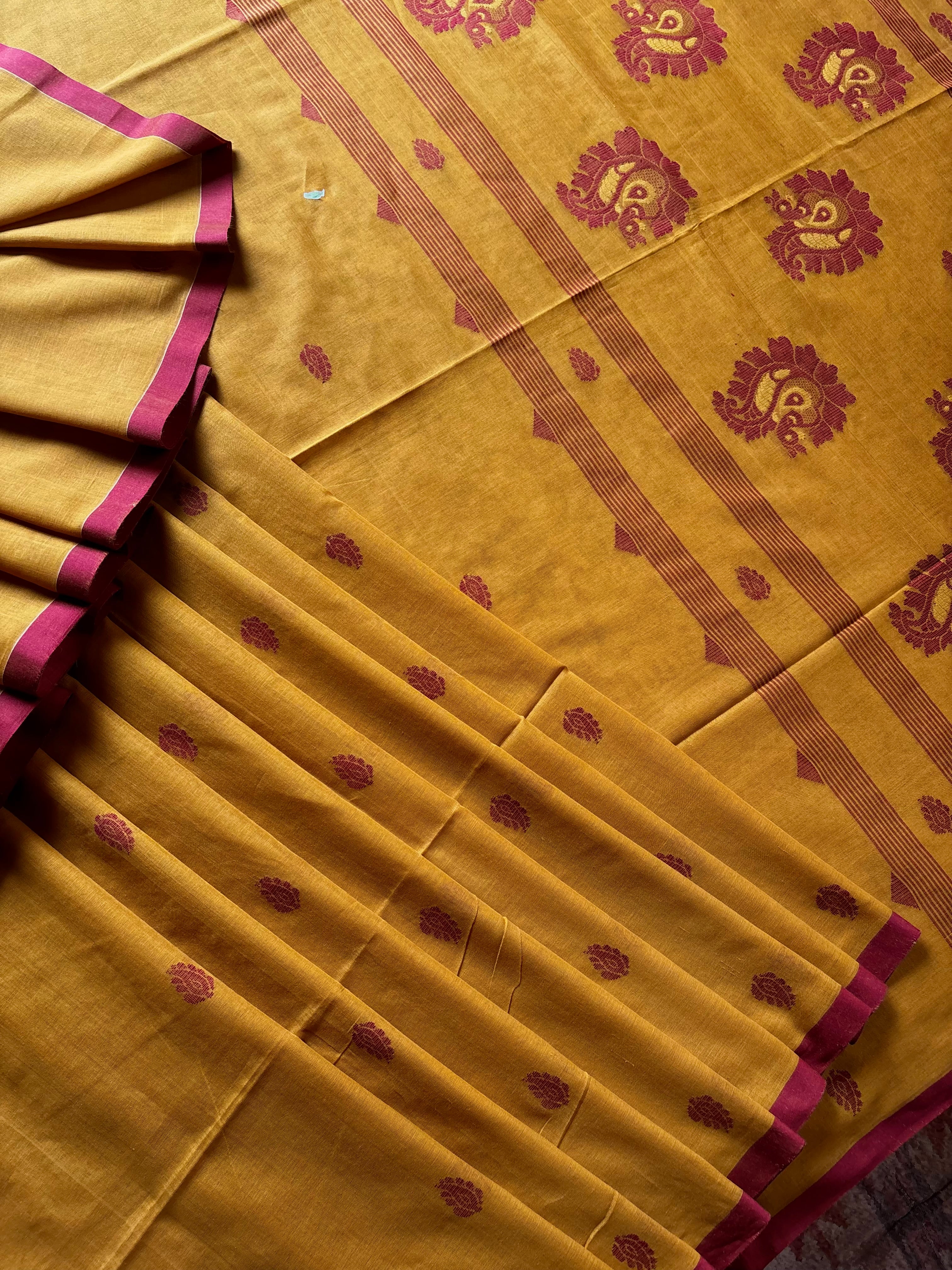 Handwoven Mustard Colour Cotton Jamdani Saree