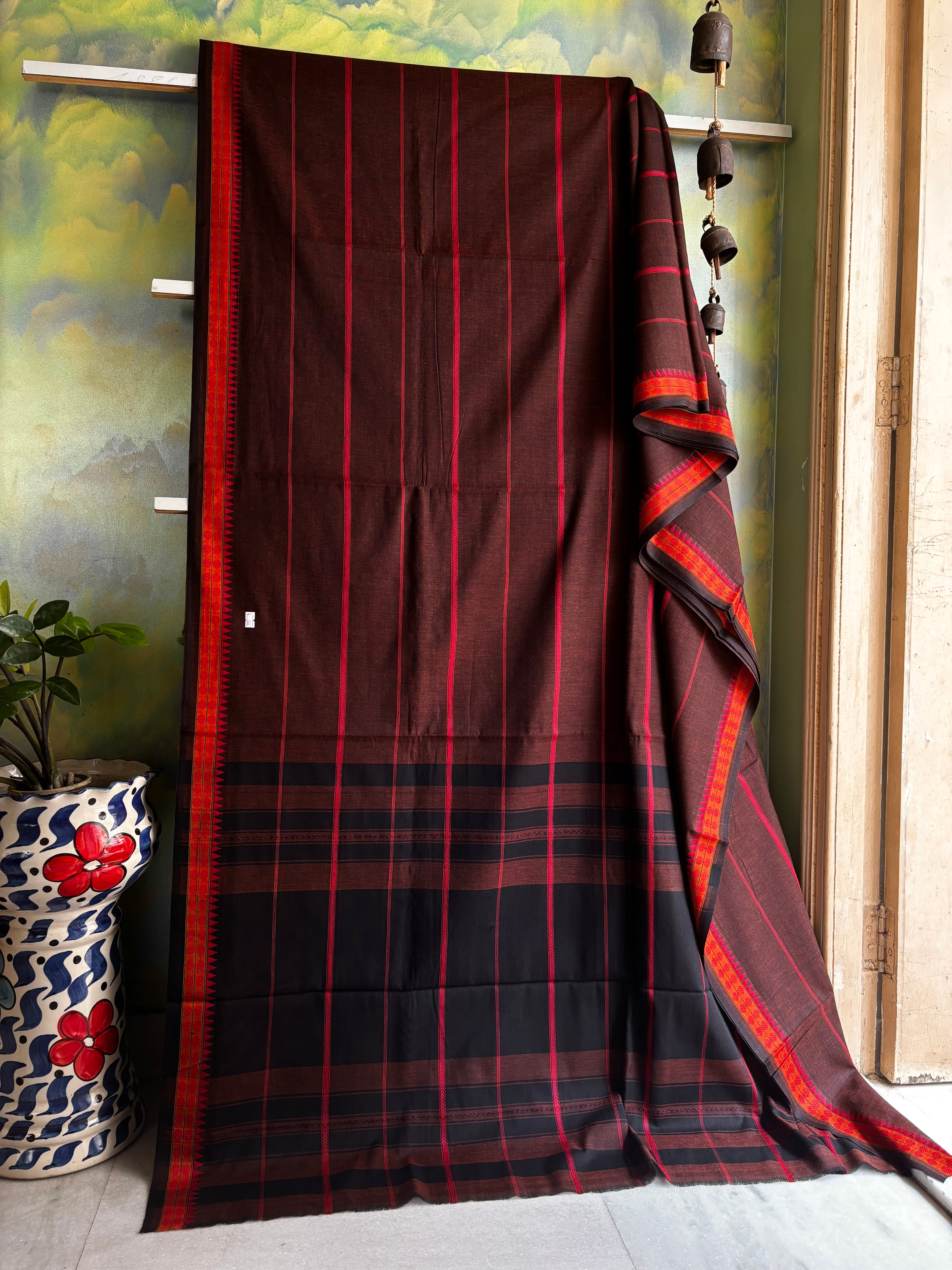 Handwoven Brown Colour Cotton Dhonekhali Saree