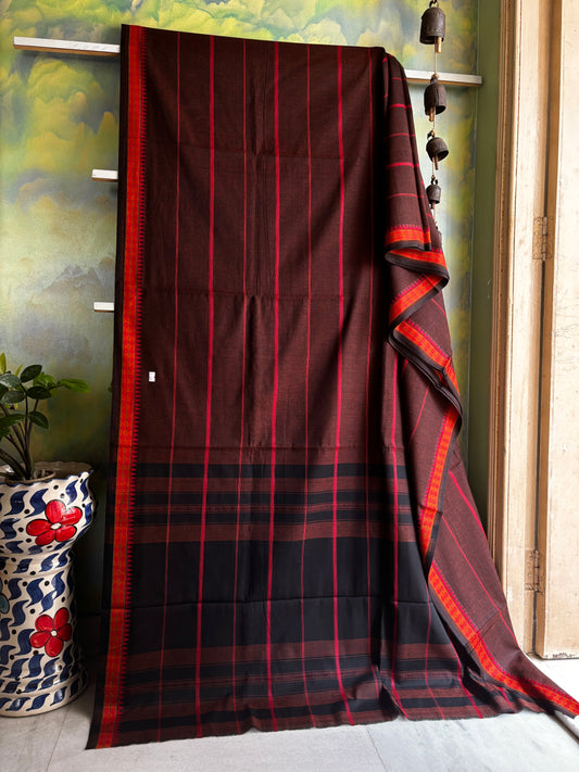 Handwoven Brown Colour Cotton Dhonekhali Saree