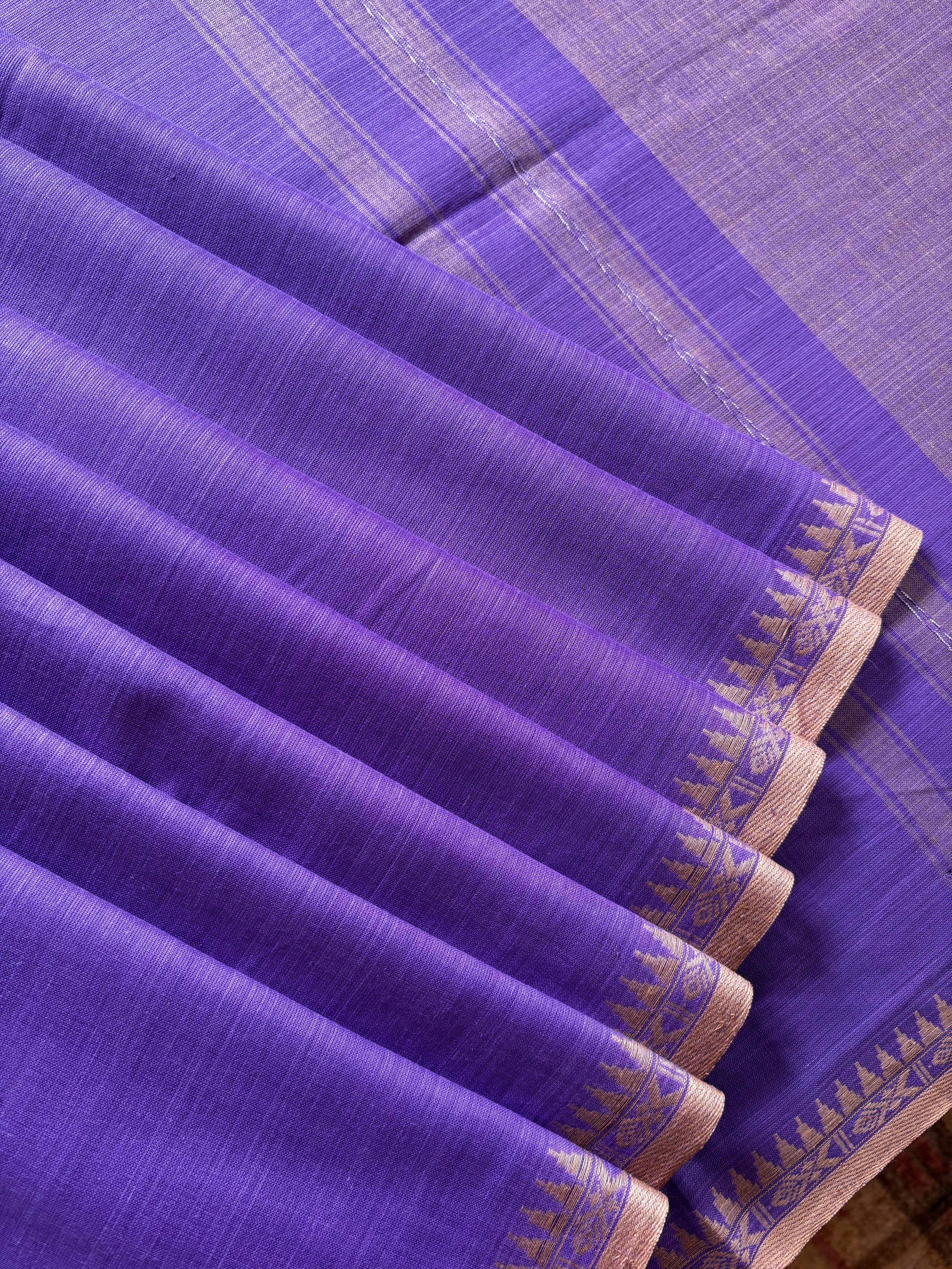 Handwoven Lavender Colour Cotton Dhonekhali Saree