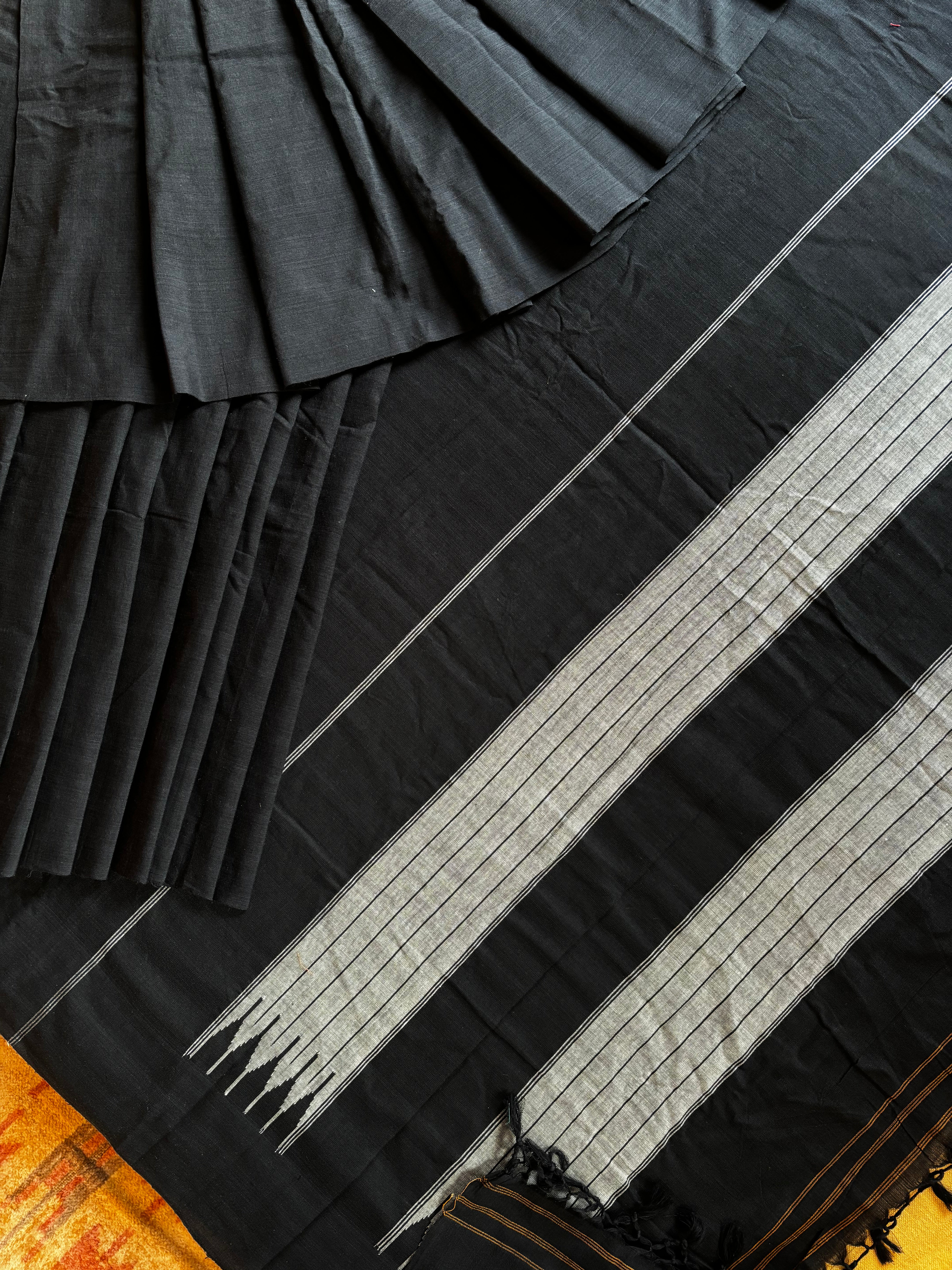 Handwoven Black Cotton Ilkal Saree