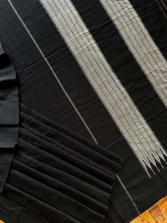 Handwoven Black Cotton Ilkal Saree