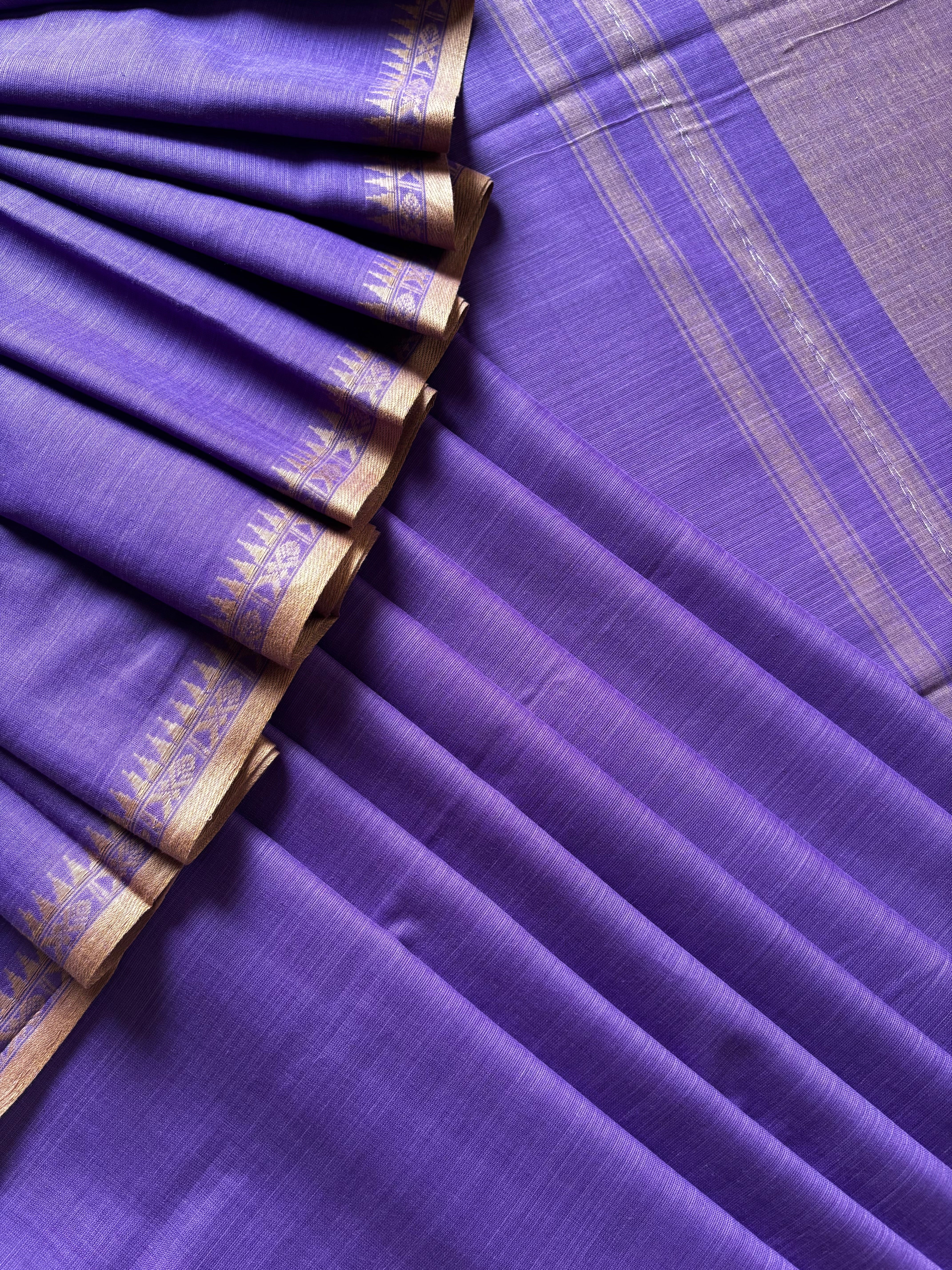 Handwoven Lavender Colour Cotton Dhonekhali Saree