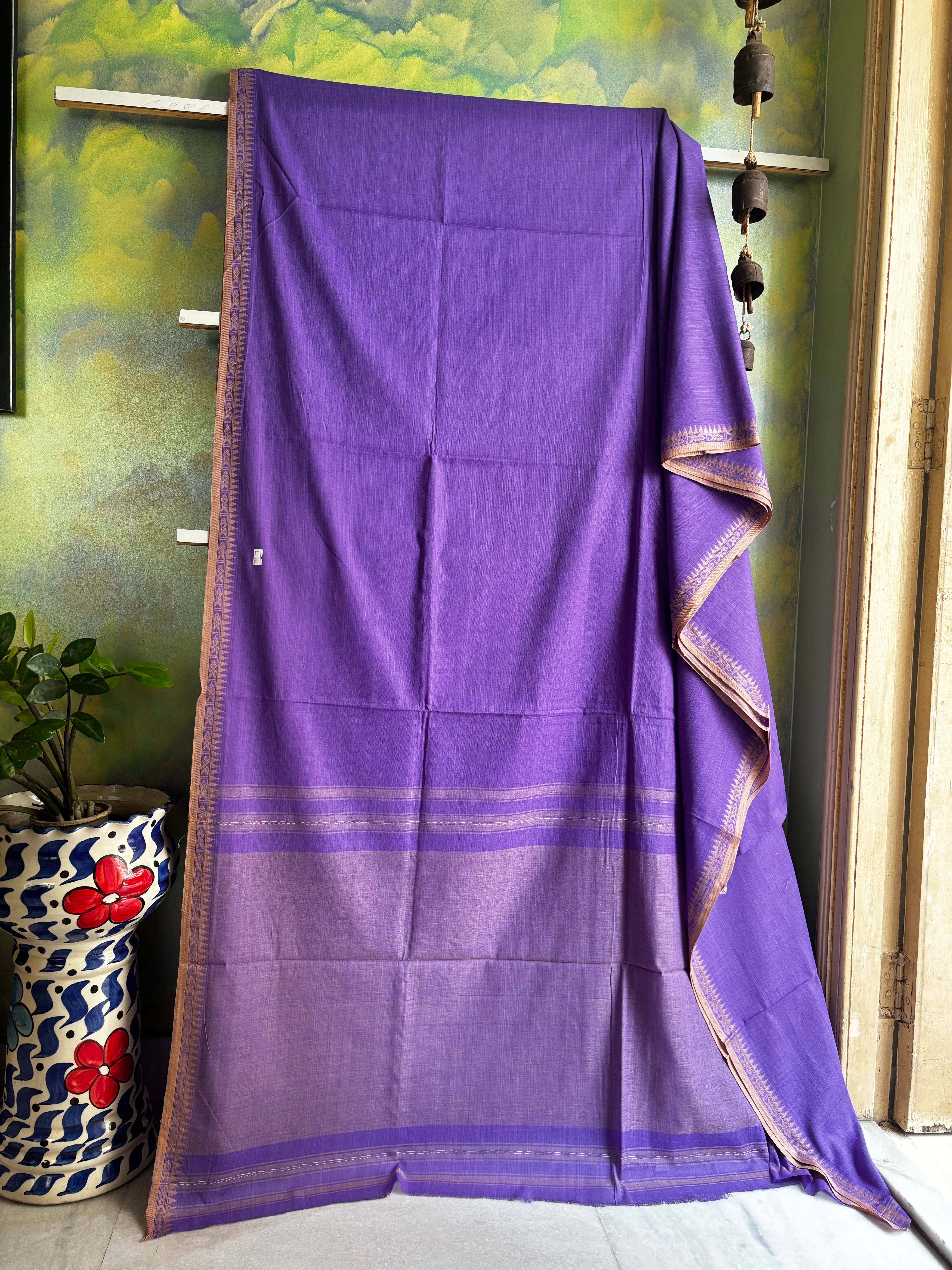 Handwoven Lavender Colour Cotton Dhonekhali Saree