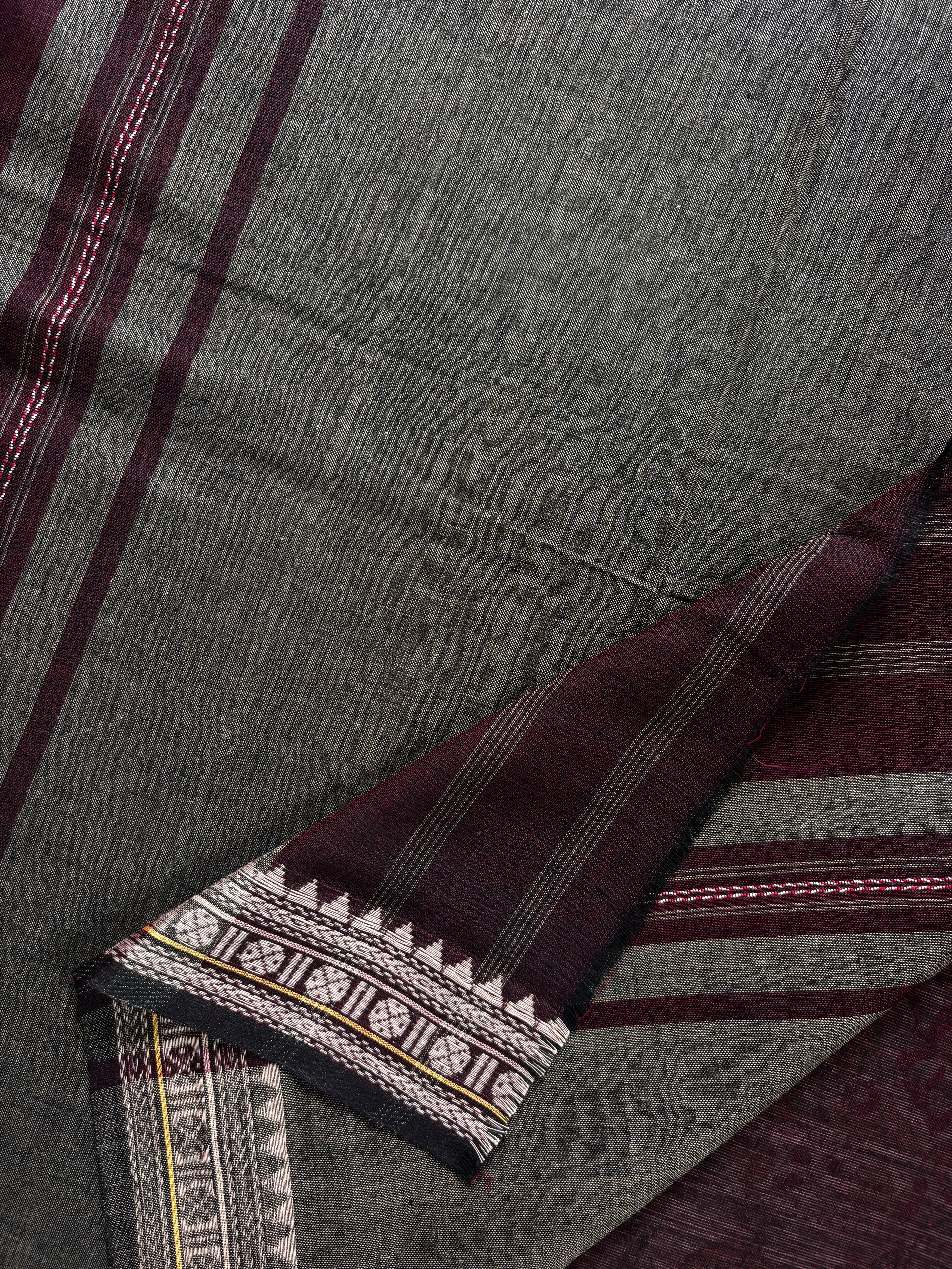 Handwoven Wine Colour Cotton Dhonekhali Saree