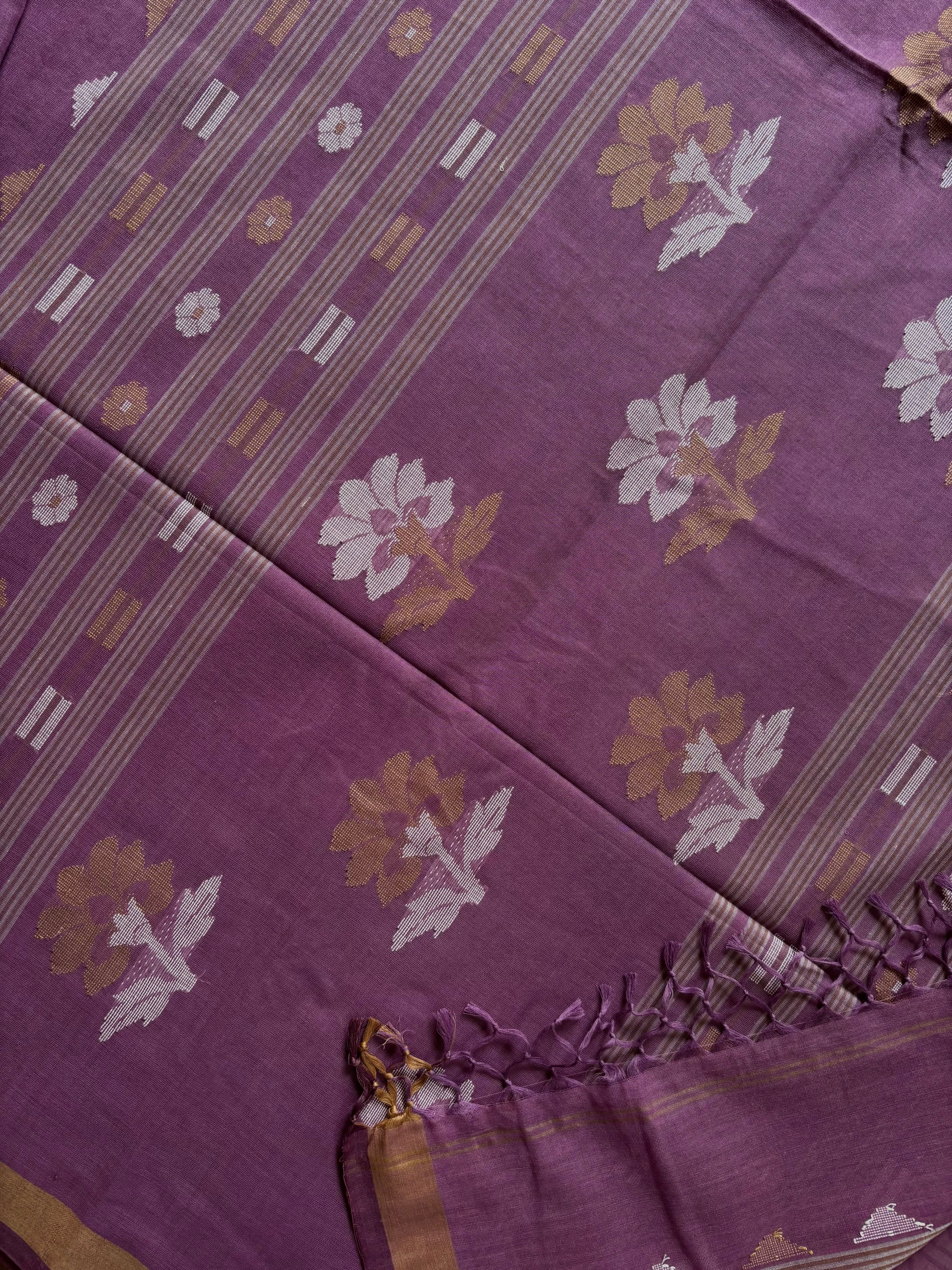Handwoven Violet Colour Cotton Jamdani Saree
