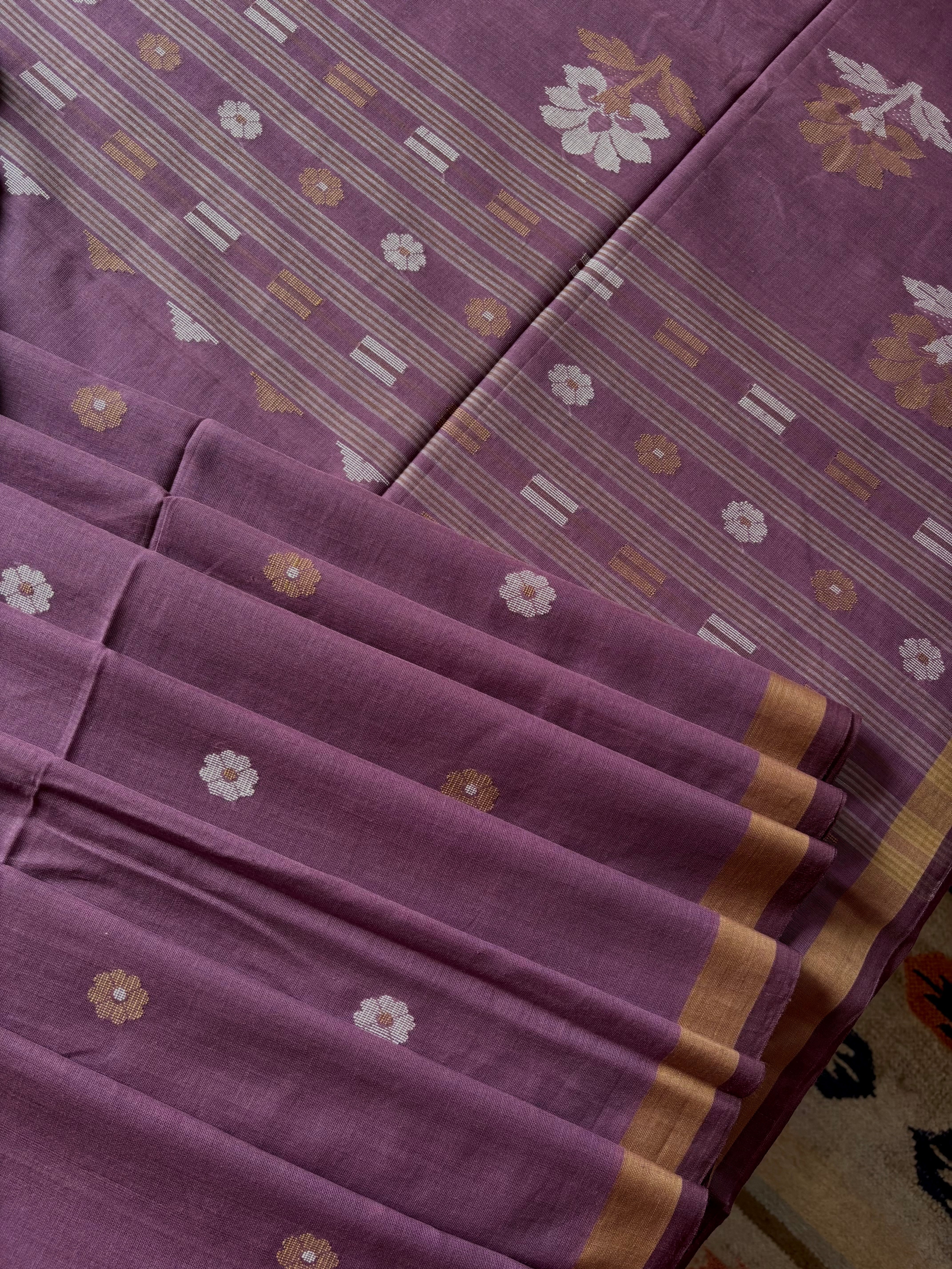Handwoven Violet Colour Cotton Jamdani Saree