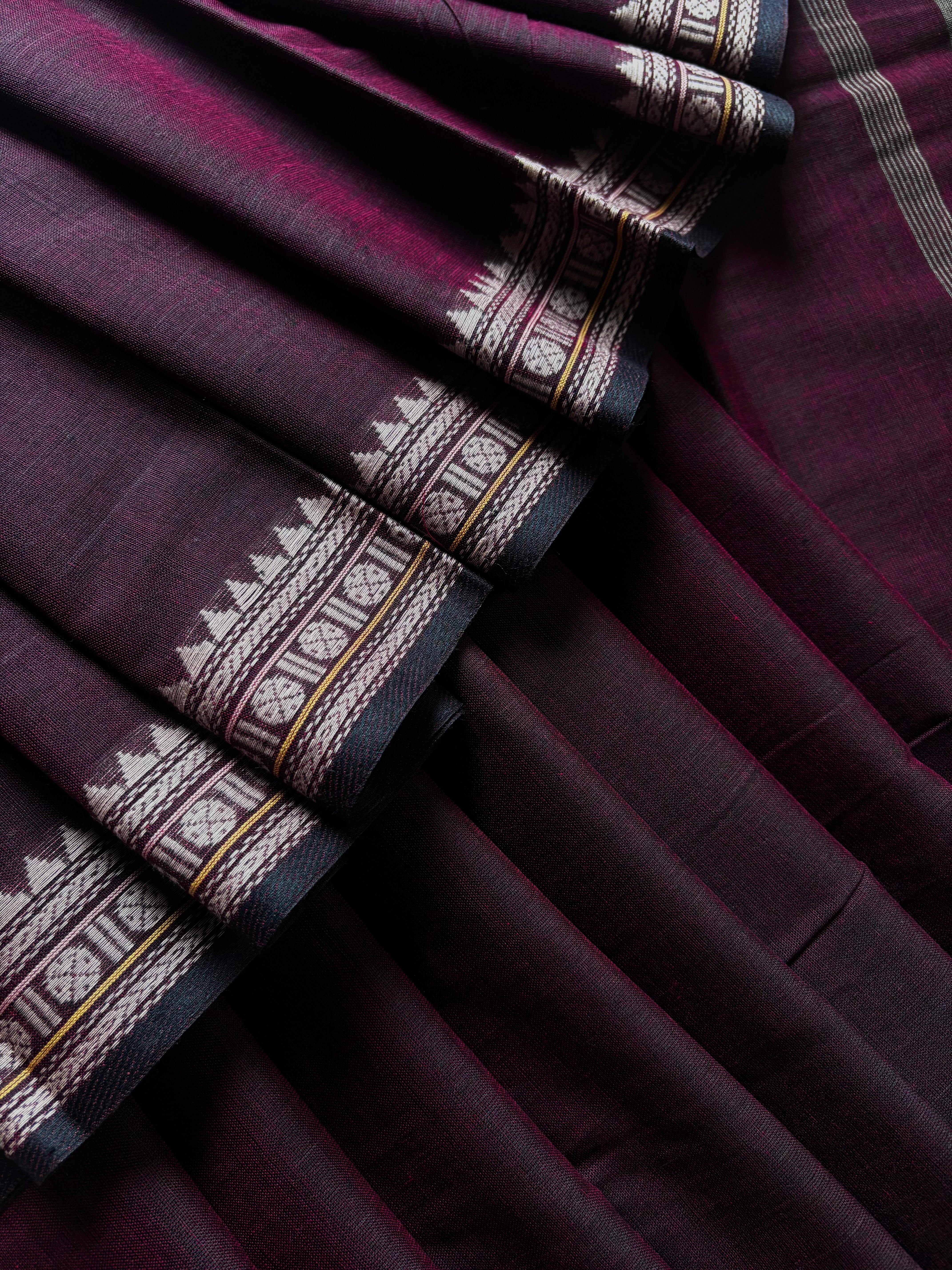 Handwoven Wine Colour Cotton Dhonekhali Saree