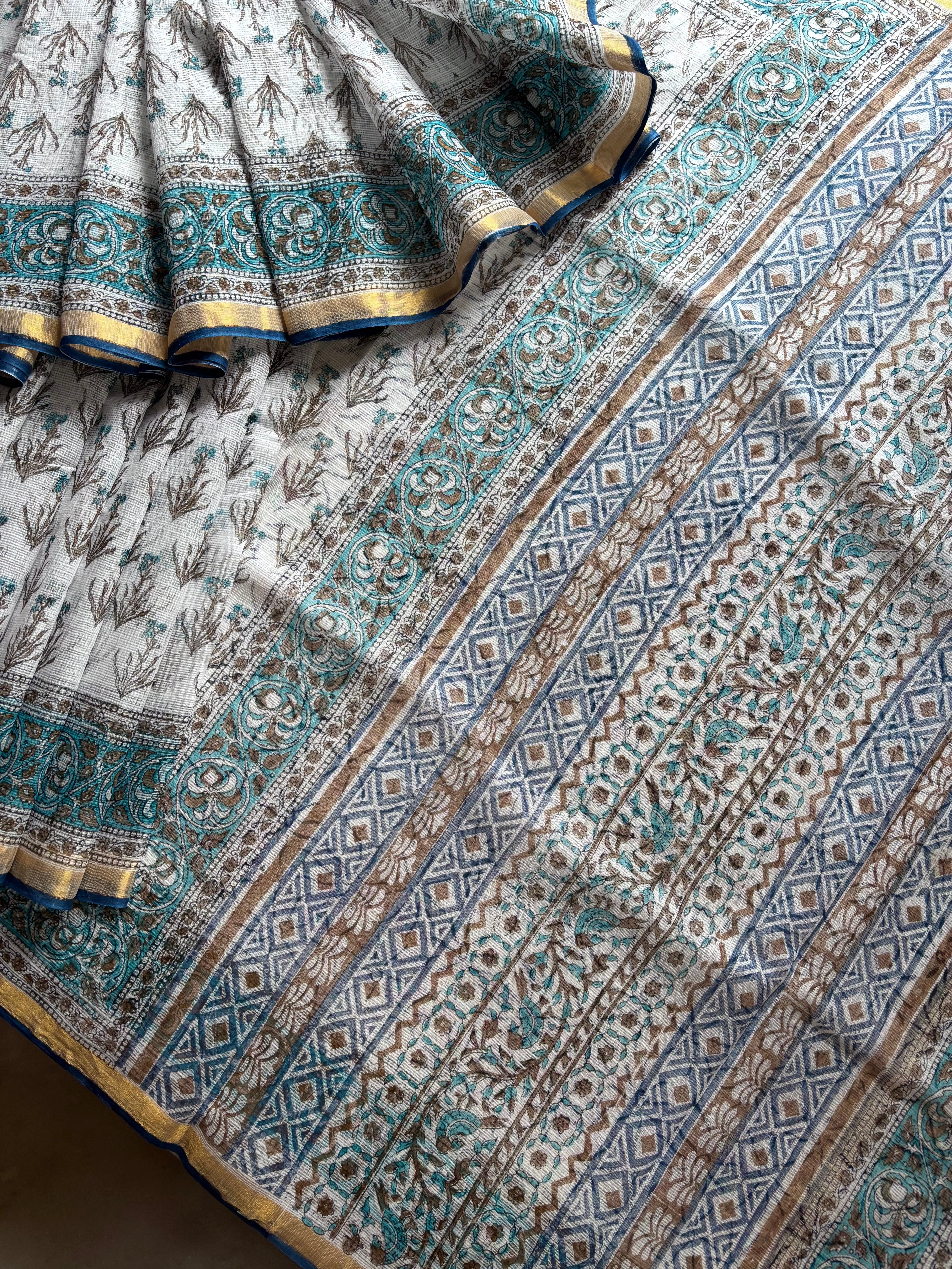 Hand Block Printed Cotton Kota Doria Saree
