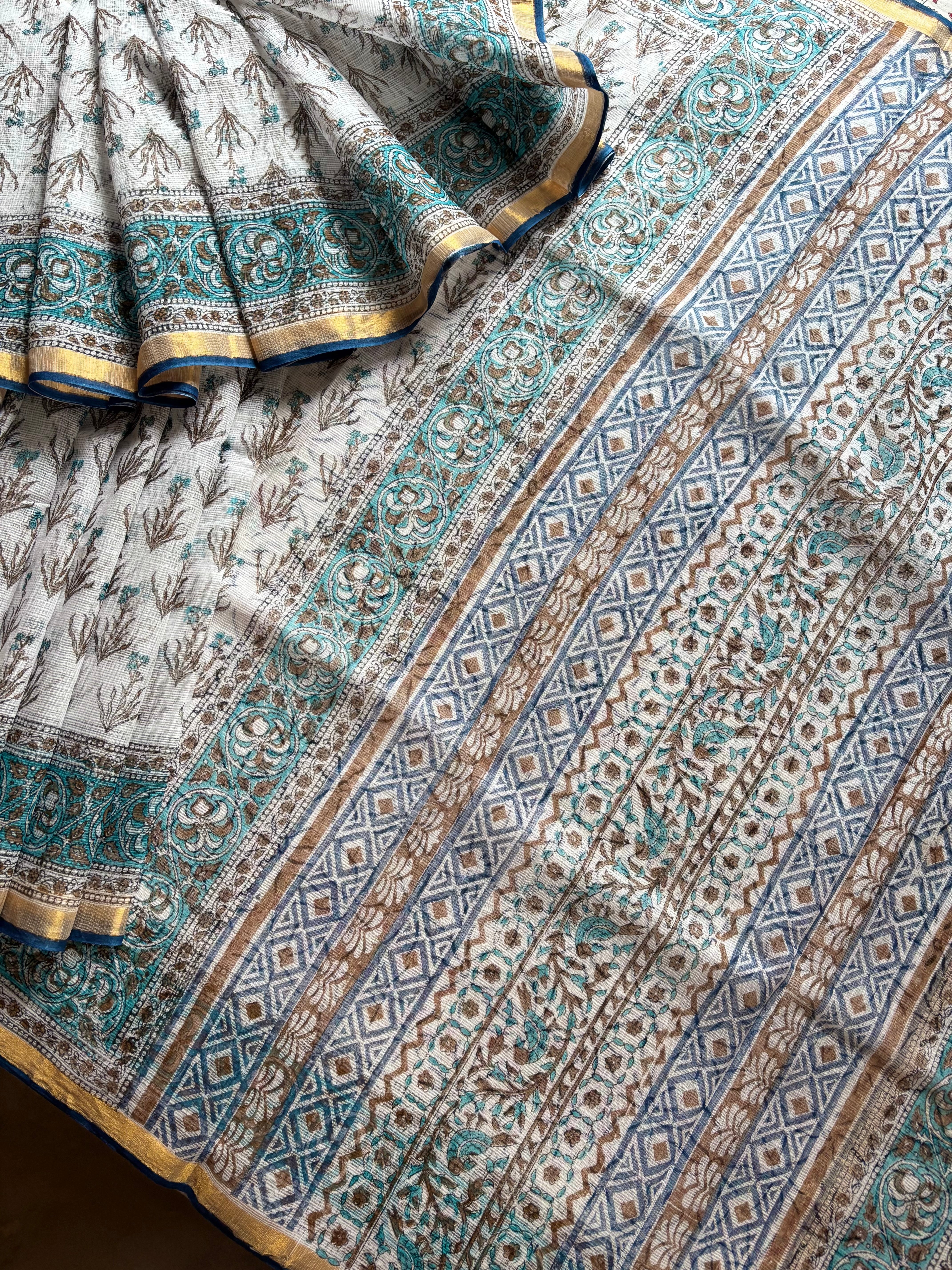 Hand Block Printed Cotton Kota Doria Saree