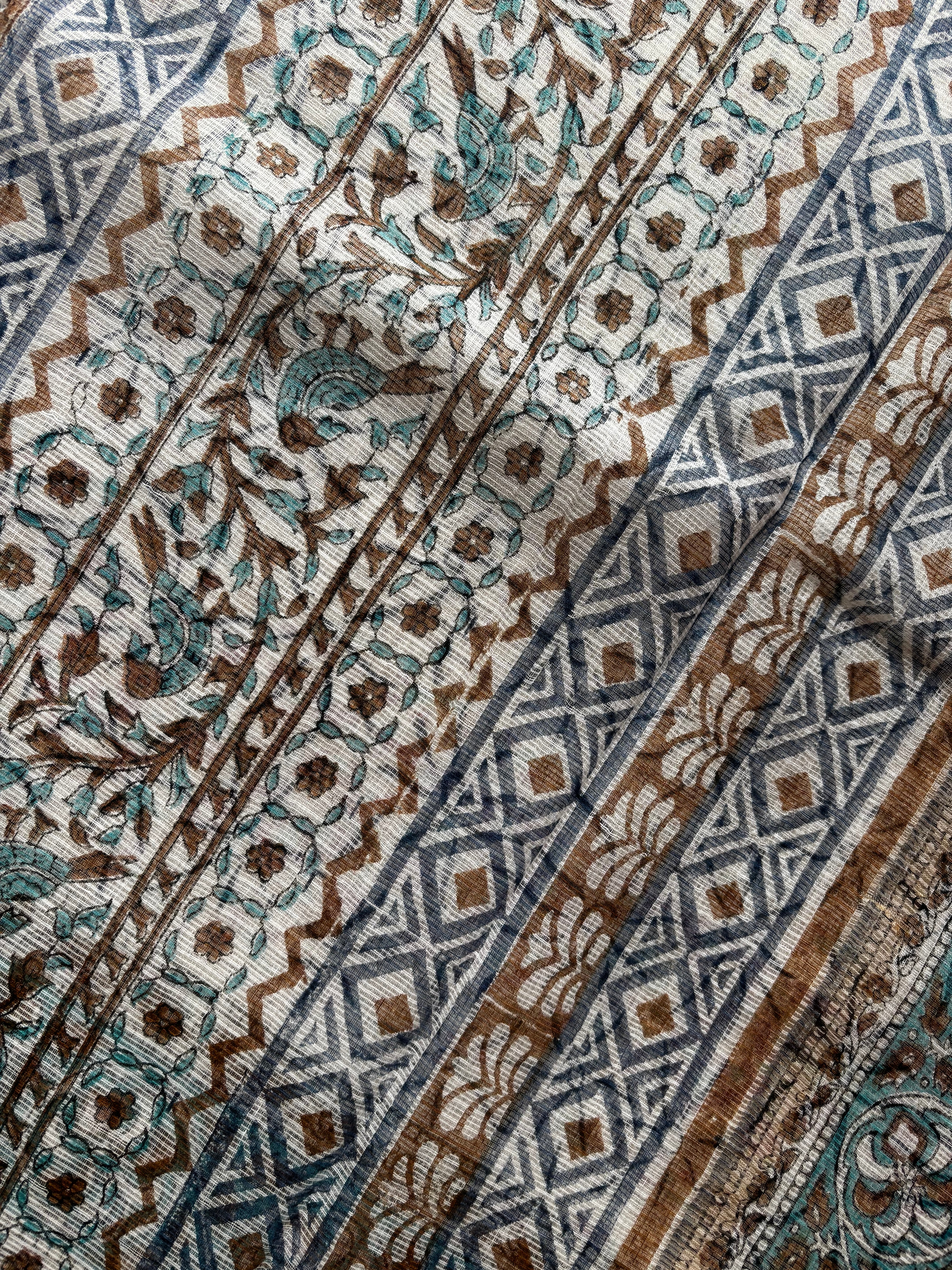 Hand Block Printed Cotton Kota Doria Saree