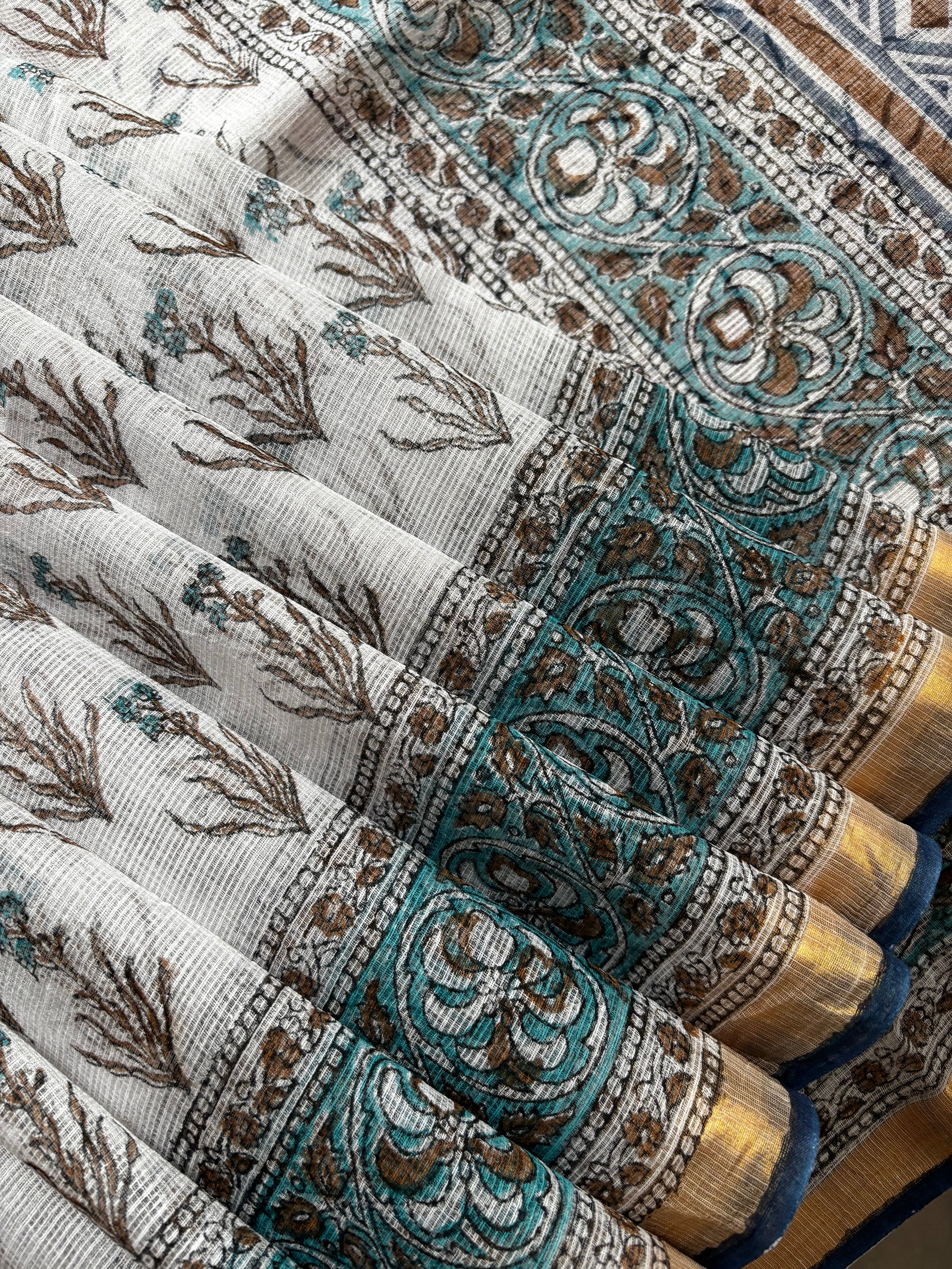 Hand Block Printed Cotton Kota Doria Saree