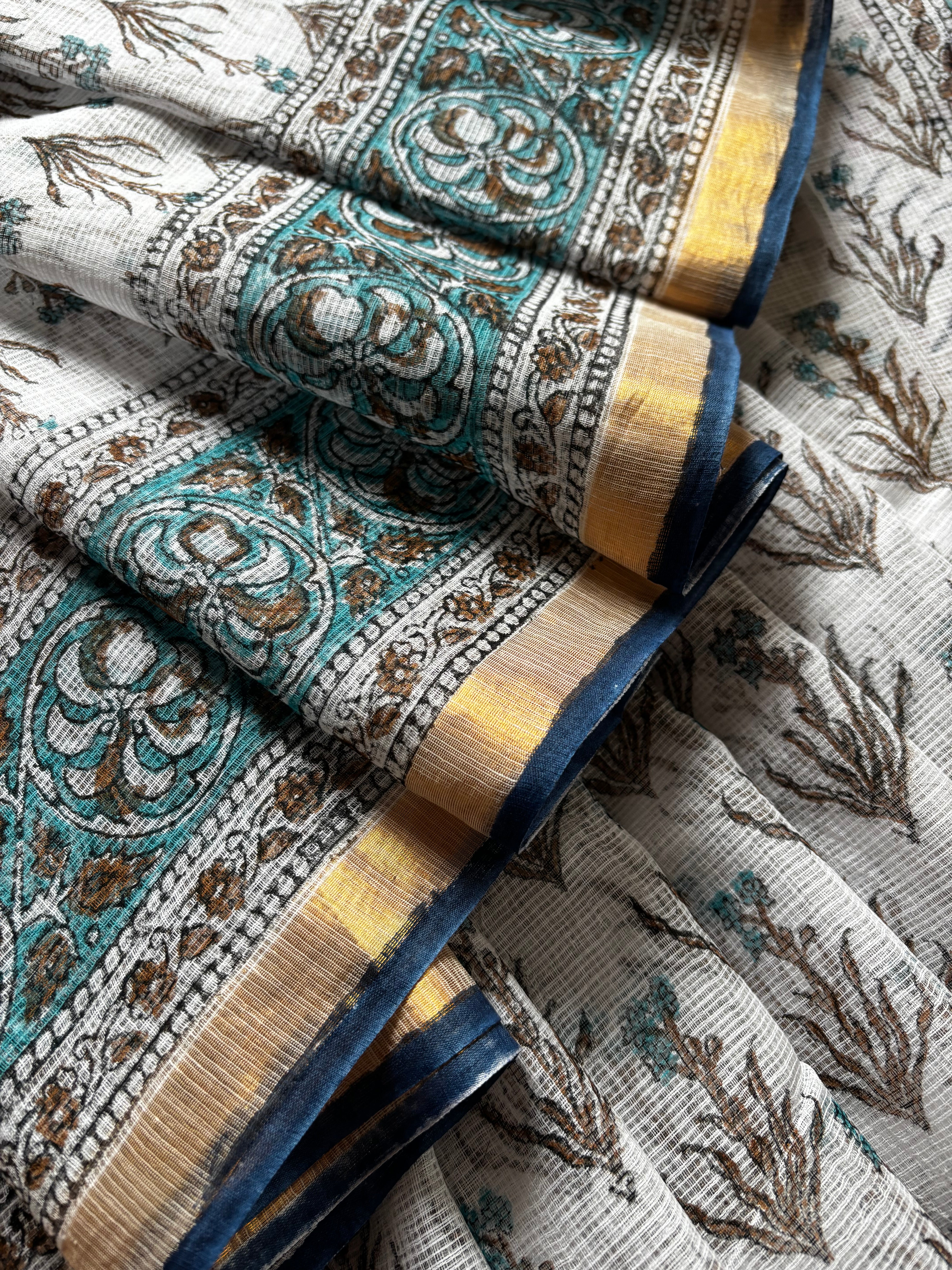 Hand Block Printed Cotton Kota Doria Saree