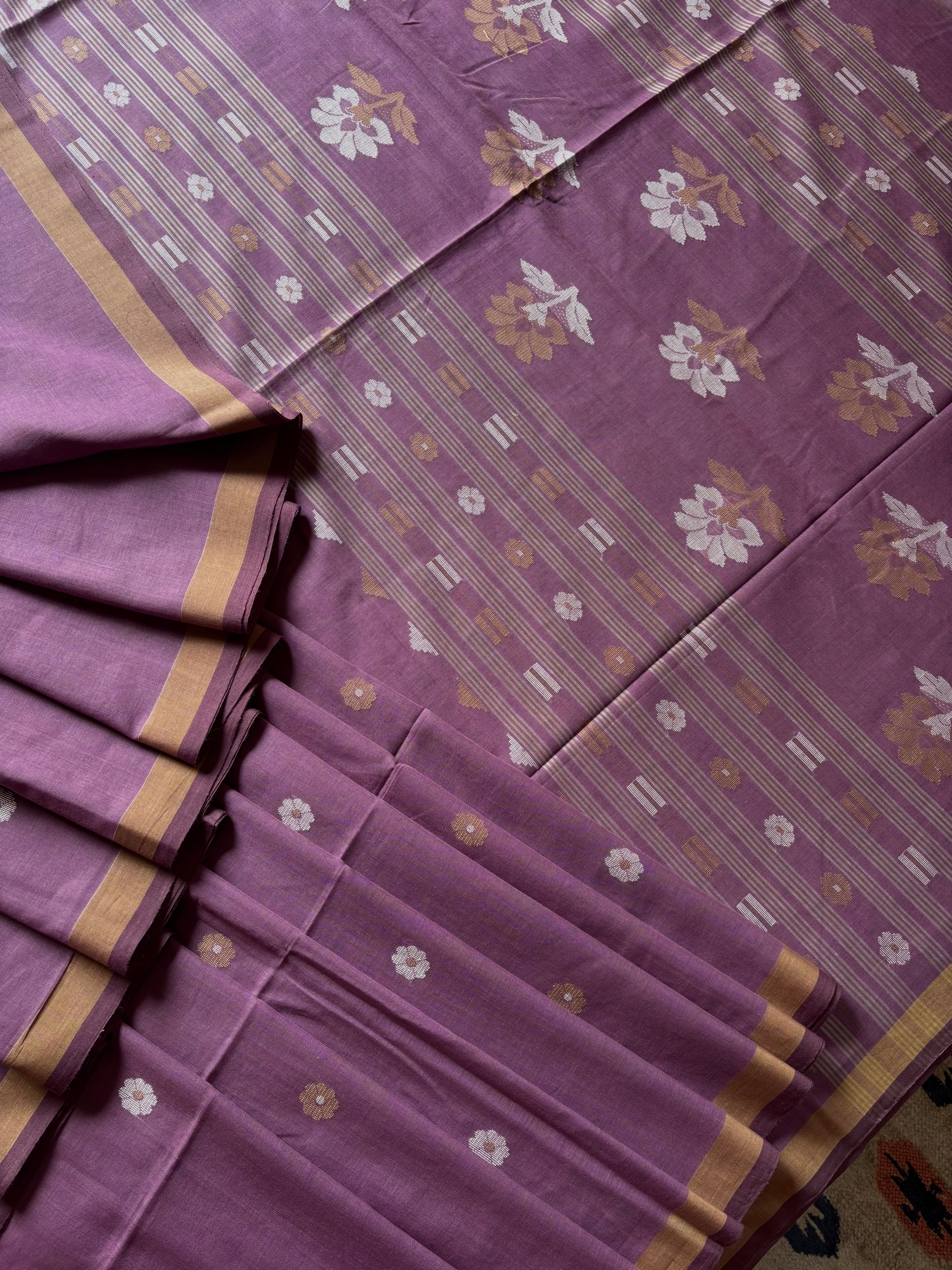 Handwoven Violet Colour Cotton Jamdani Saree