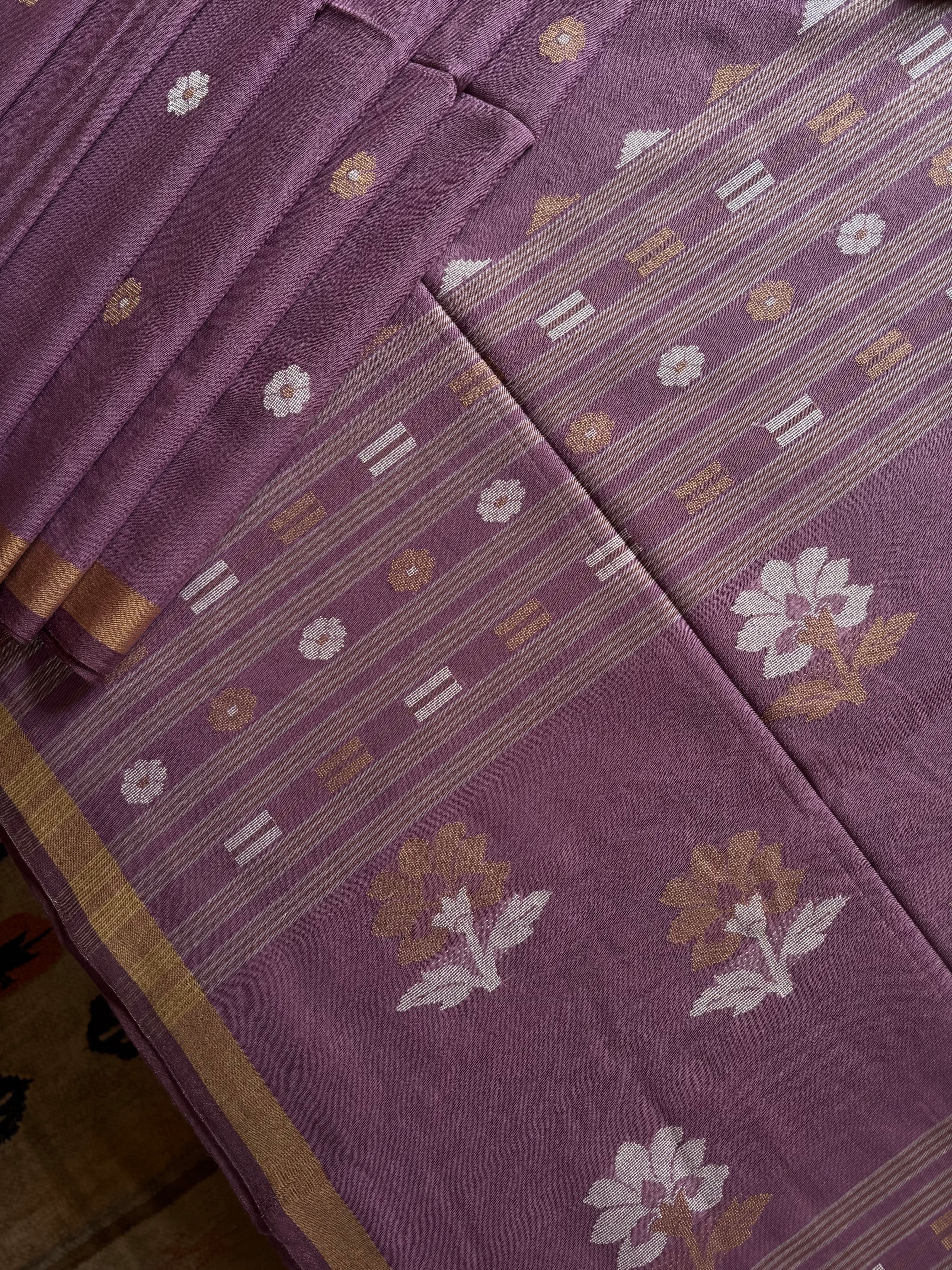 Handwoven Violet Colour Cotton Jamdani Saree