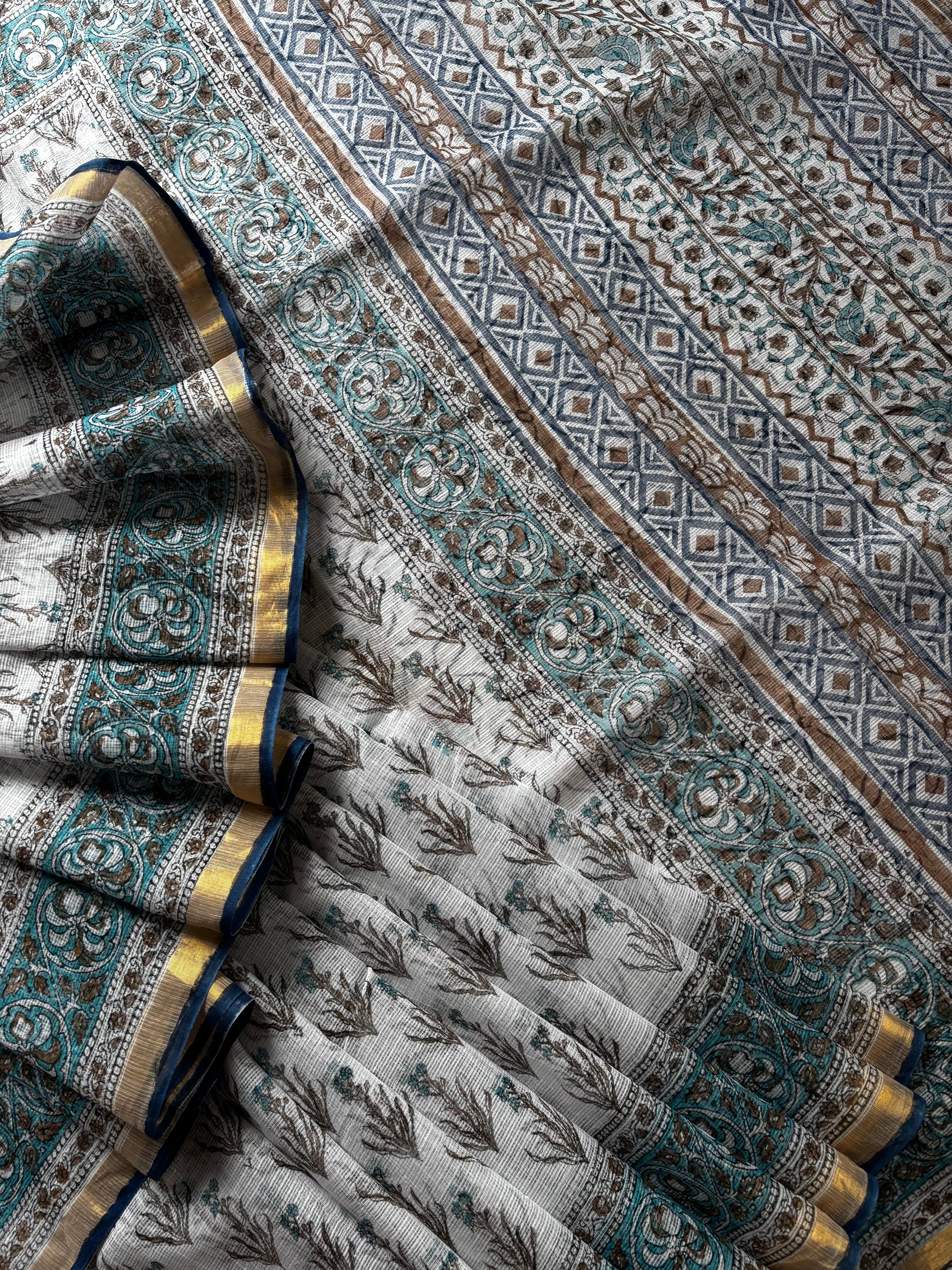 Hand Block Printed Cotton Kota Doria Saree