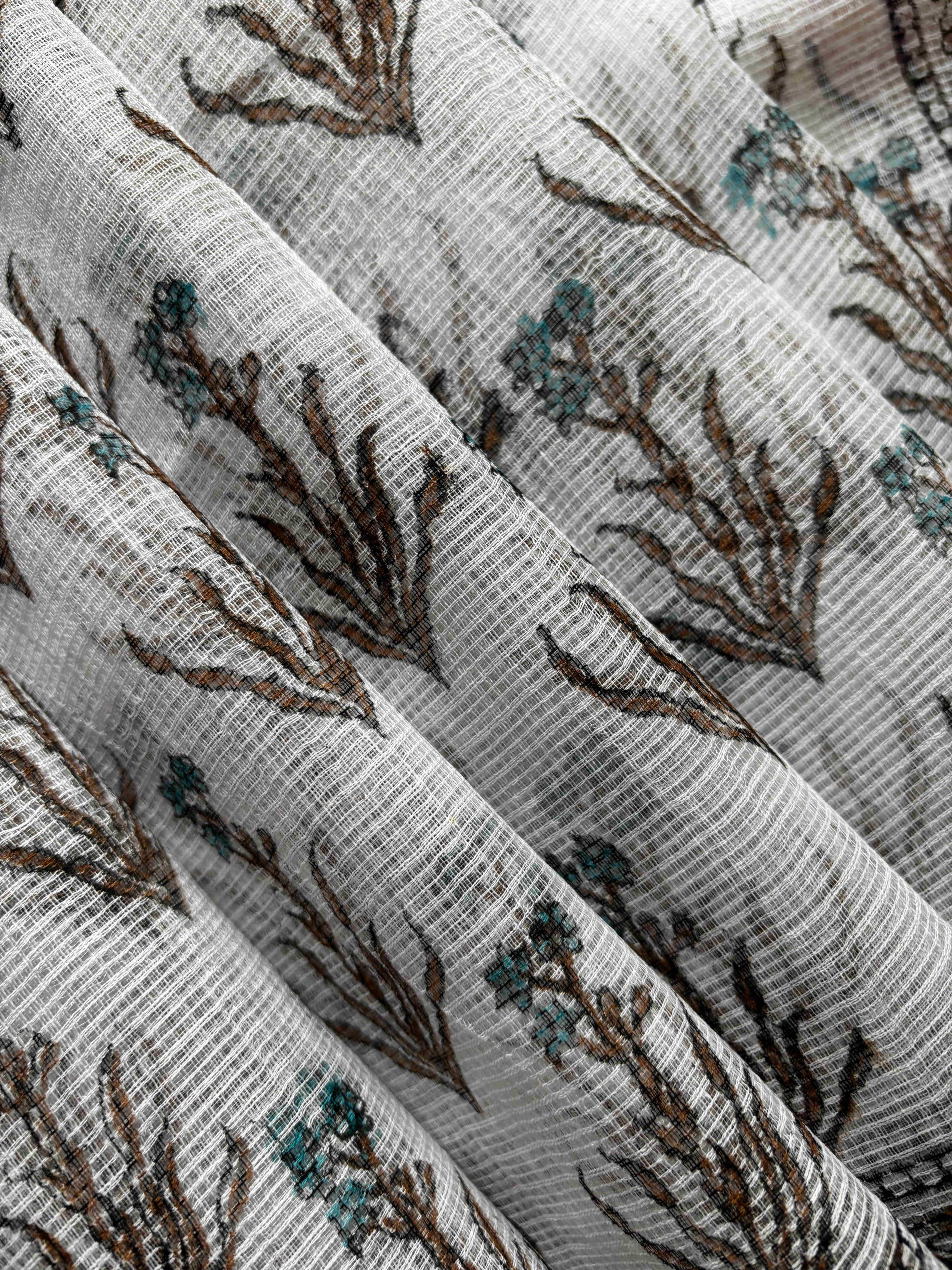Hand Block Printed Cotton Kota Doria Saree