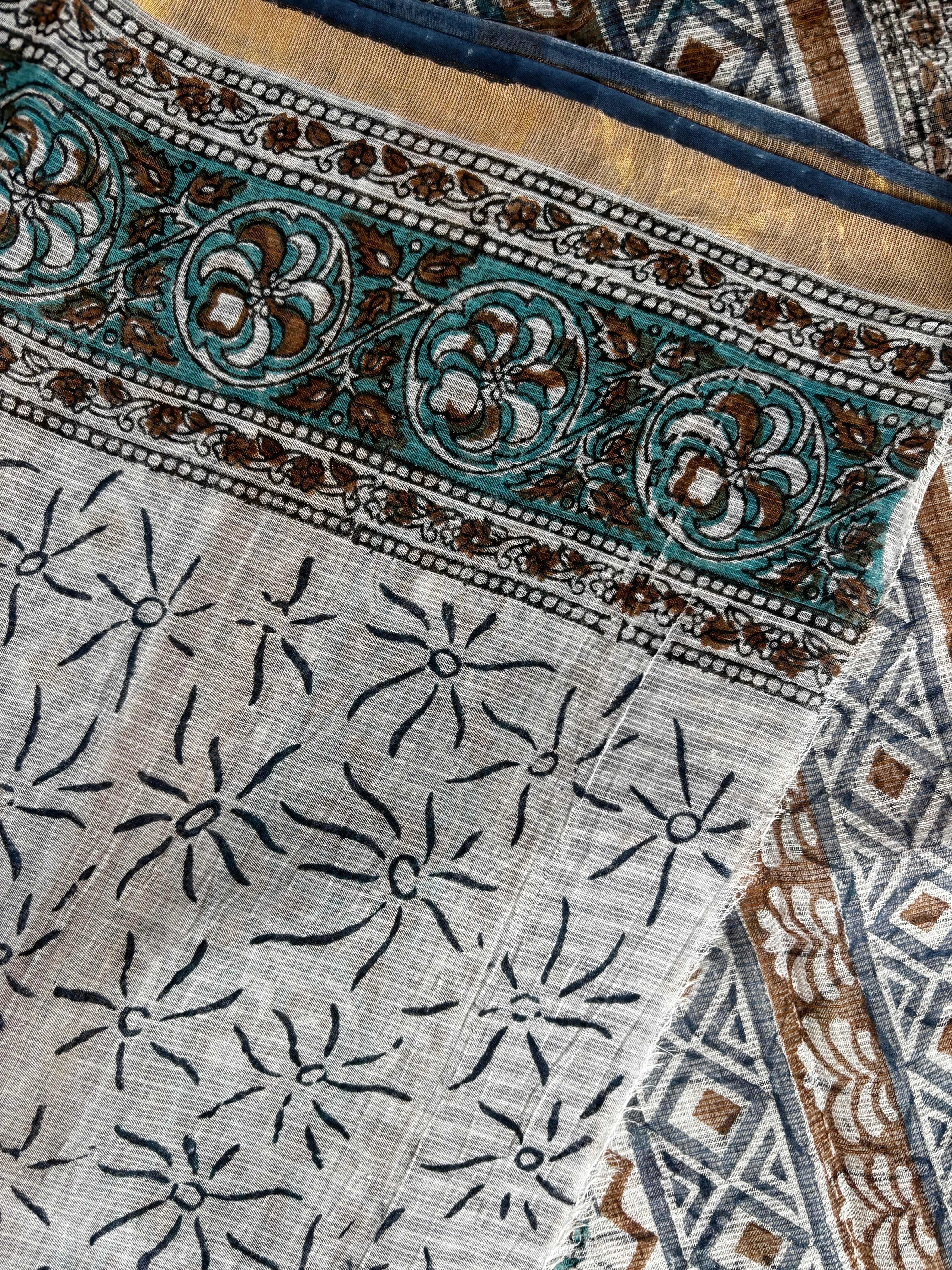 Hand Block Printed Cotton Kota Doria Saree