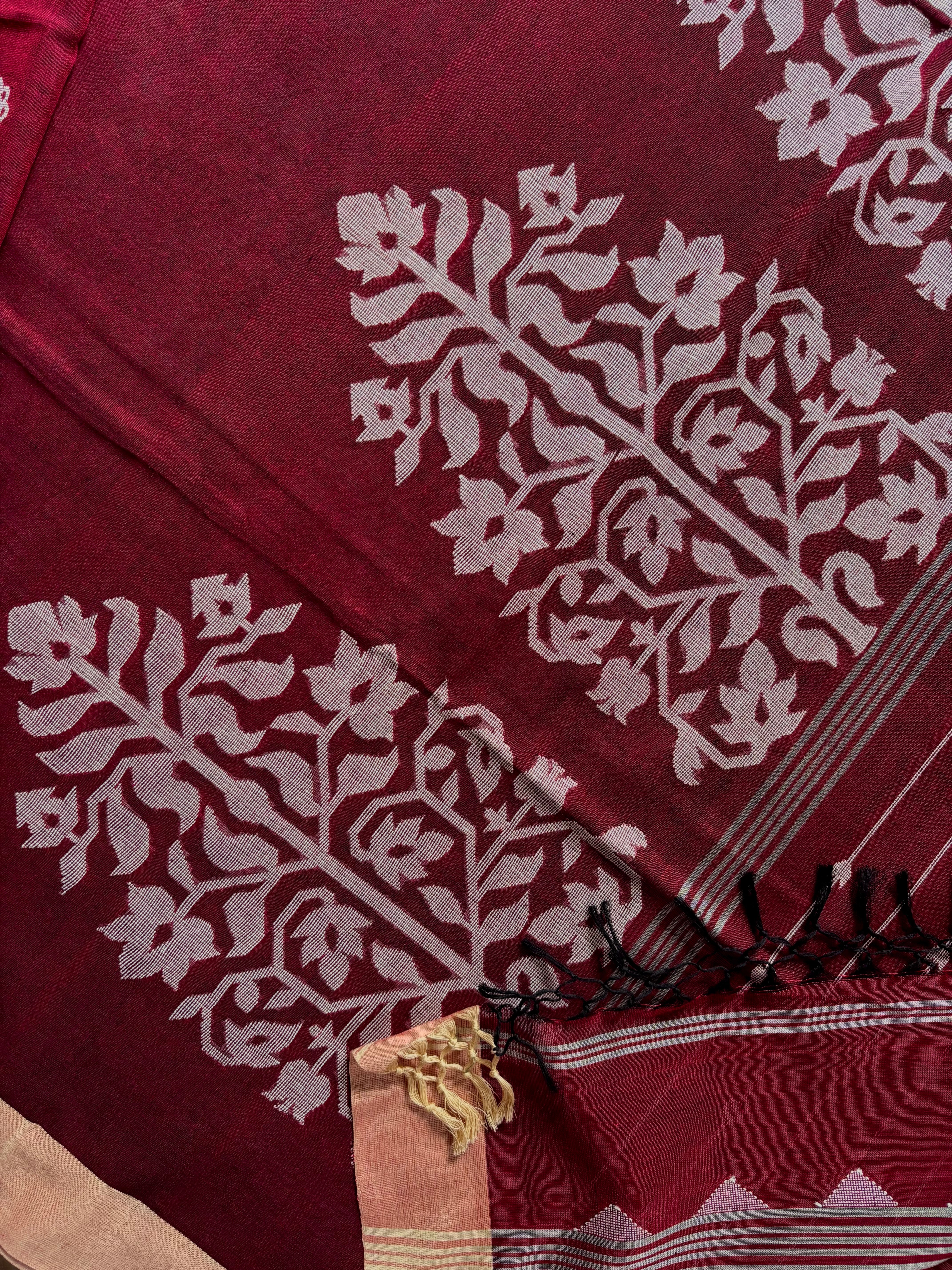 Handwoven Maroon Colour Cotton Jamdani Saree