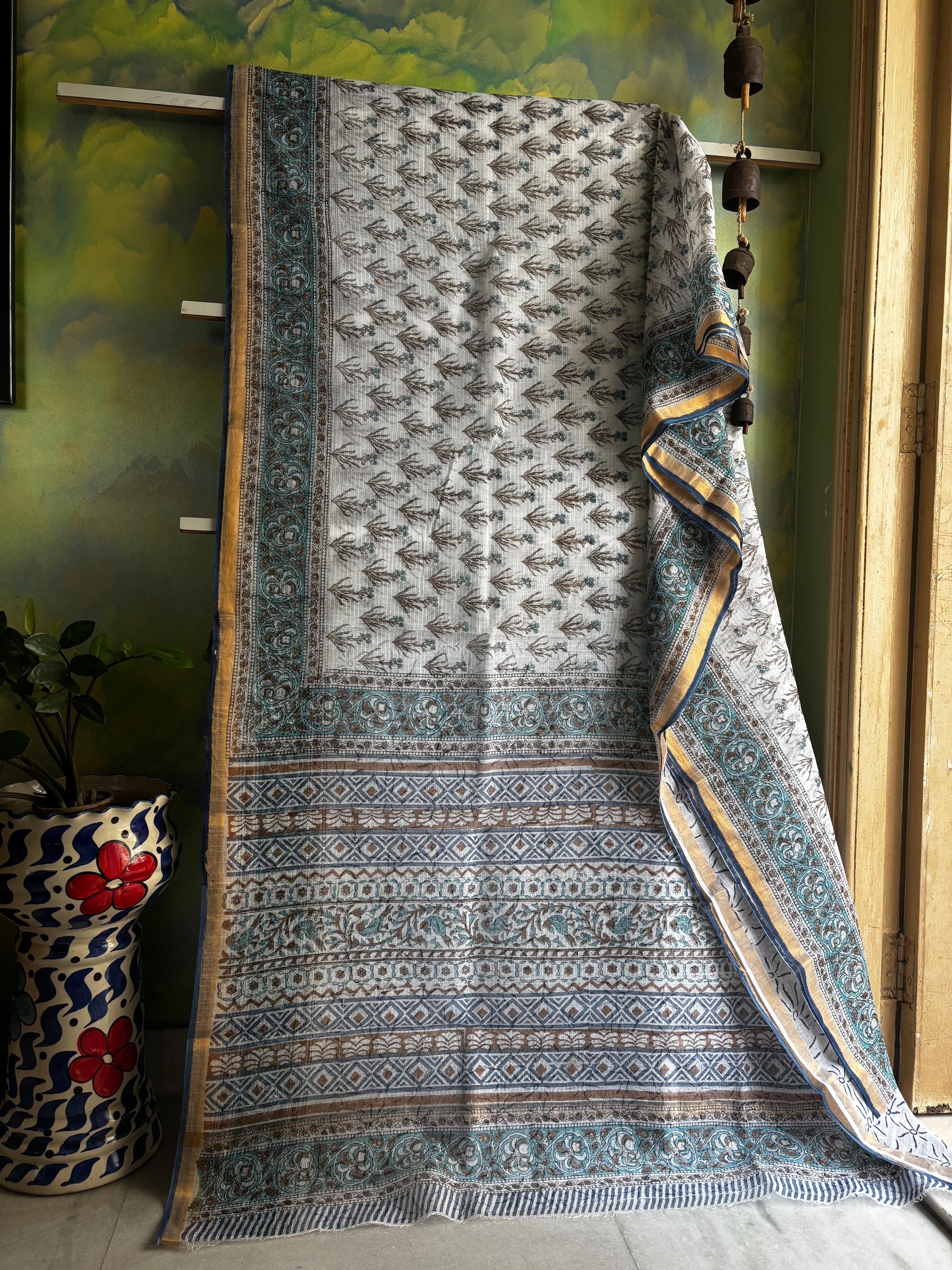 Hand Block Printed Cotton Kota Doria Saree