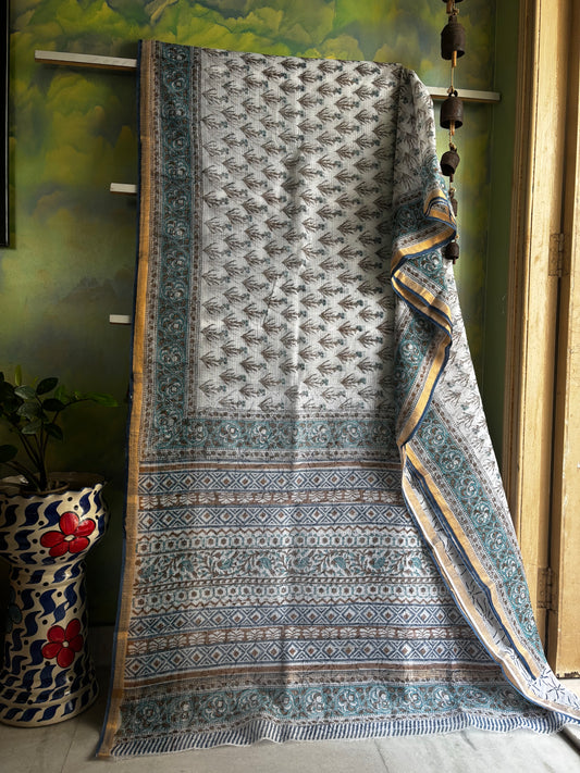 Hand Block Printed Cotton Kota Doria Saree