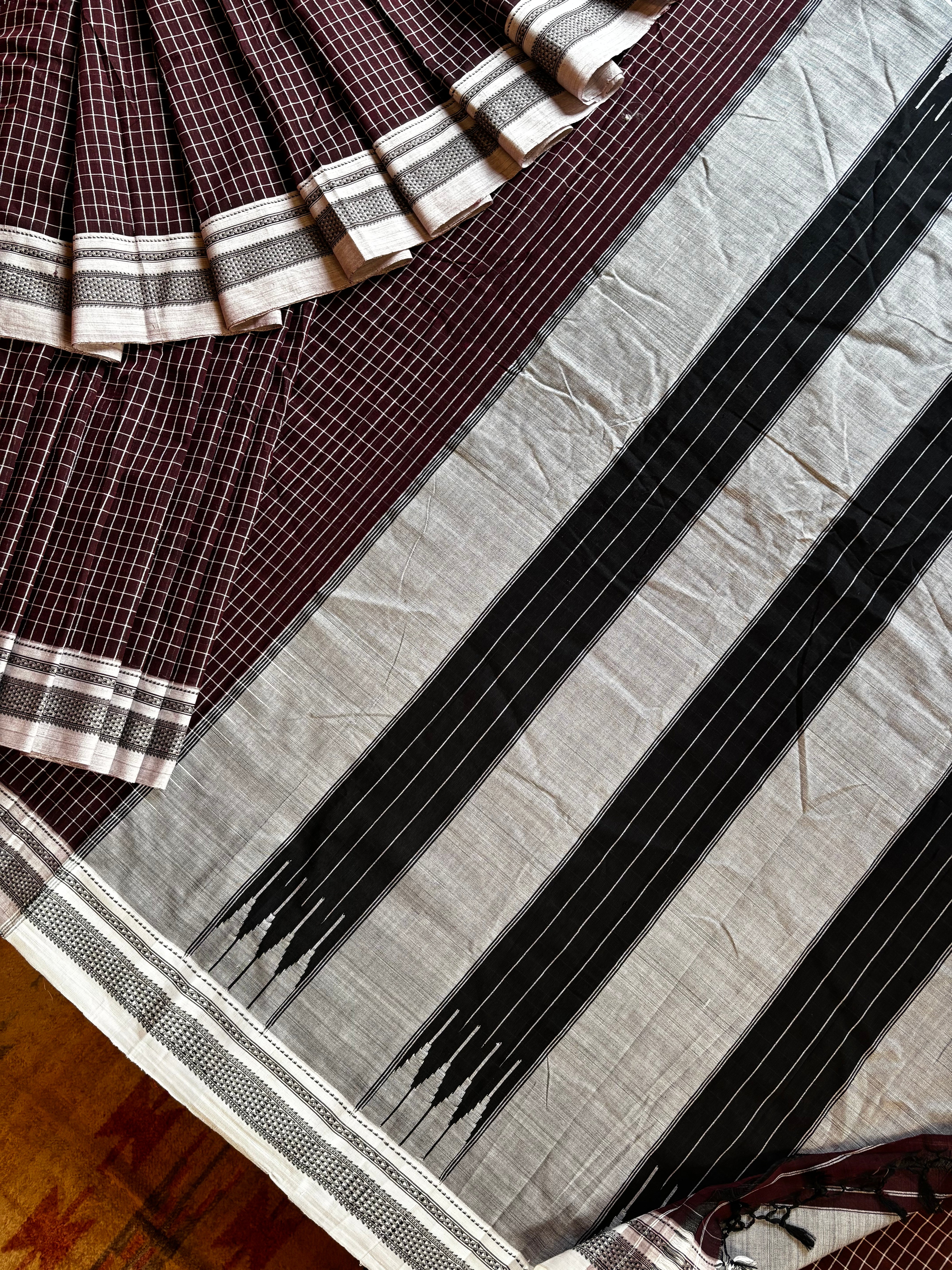 Handwoven Dark Brown Cotton Ilkal Saree