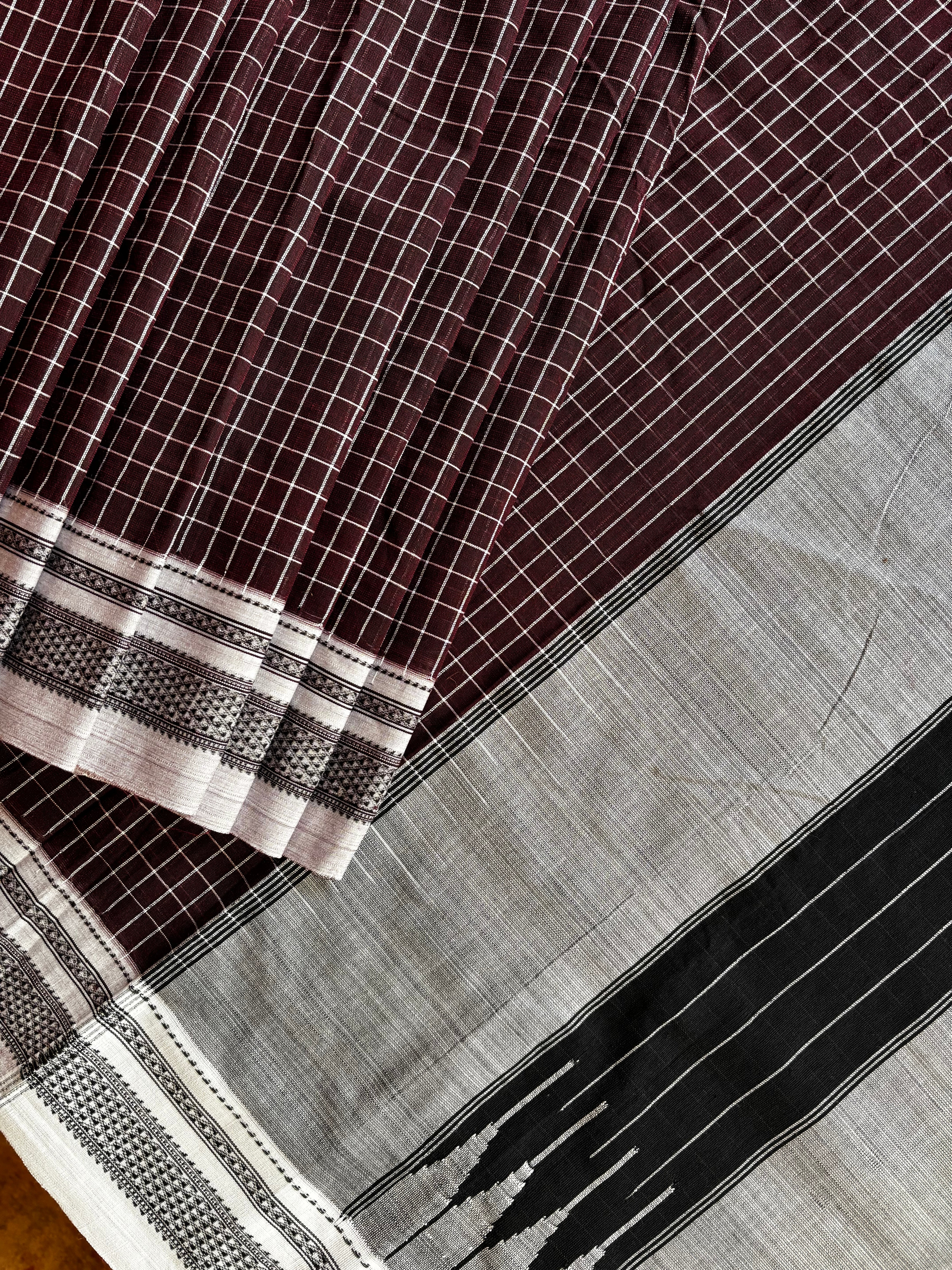 Handwoven Dark Brown Cotton Ilkal Saree