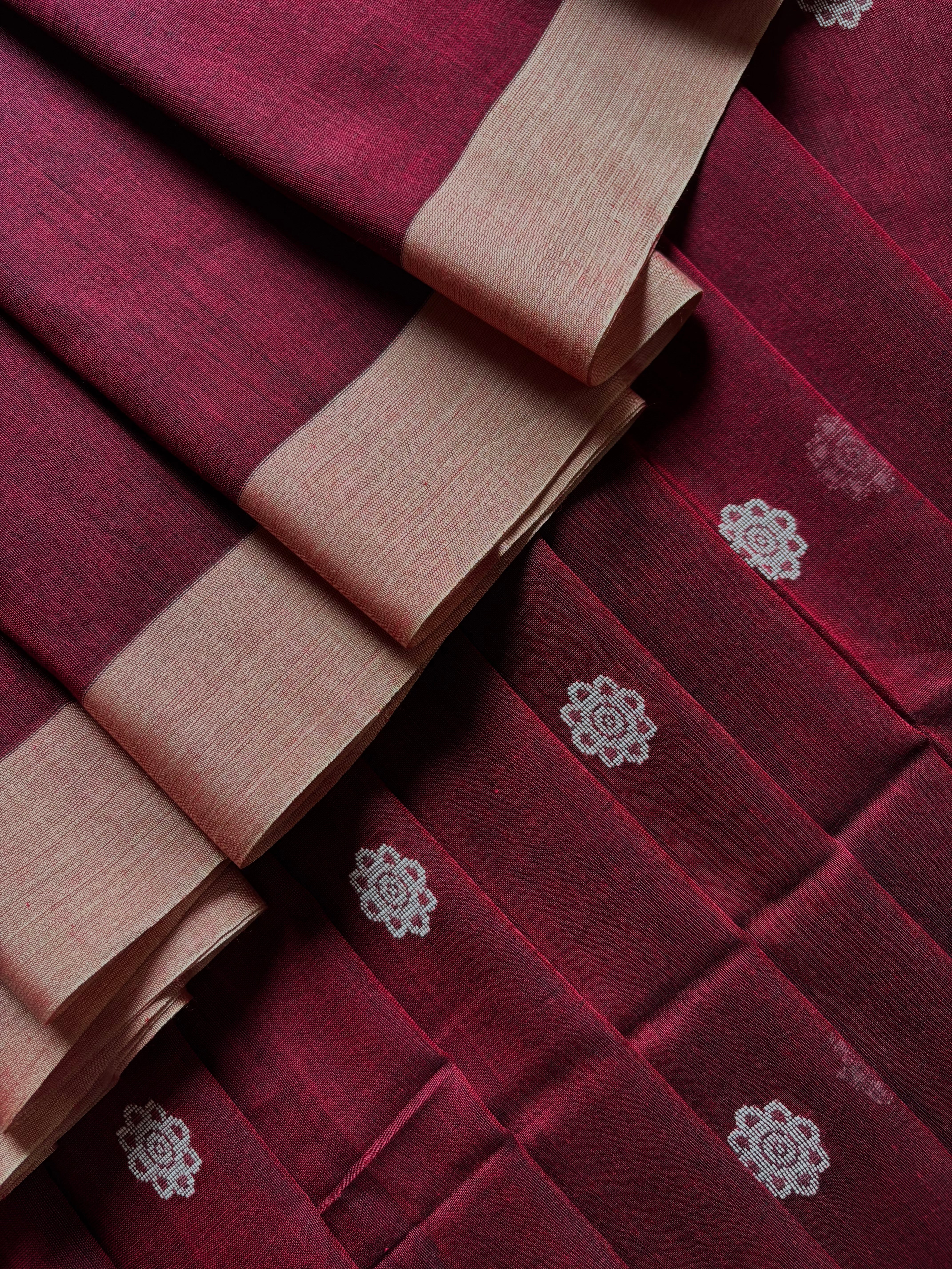 Handwoven Maroon Colour Cotton Jamdani Saree