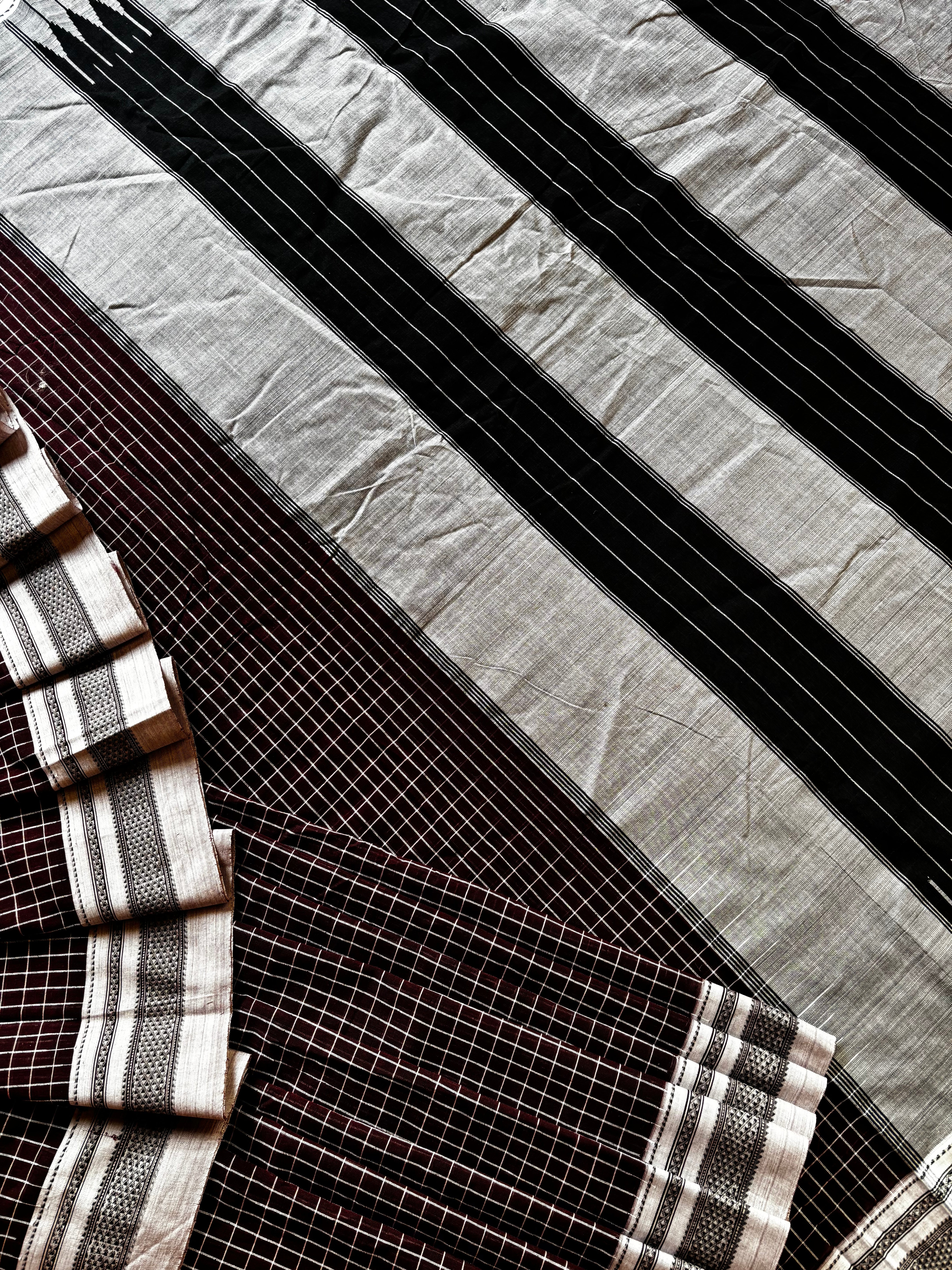Handwoven Dark Brown Cotton Ilkal Saree