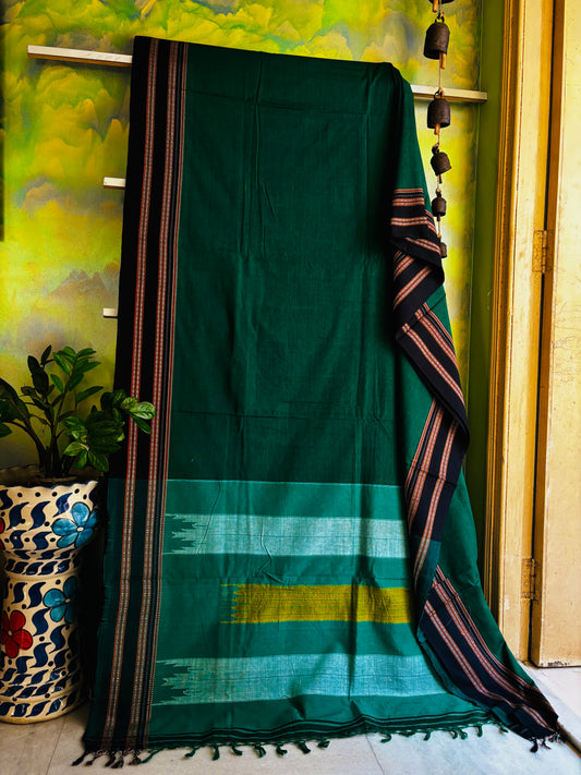Handwoven Emerald Green Cotton Saree