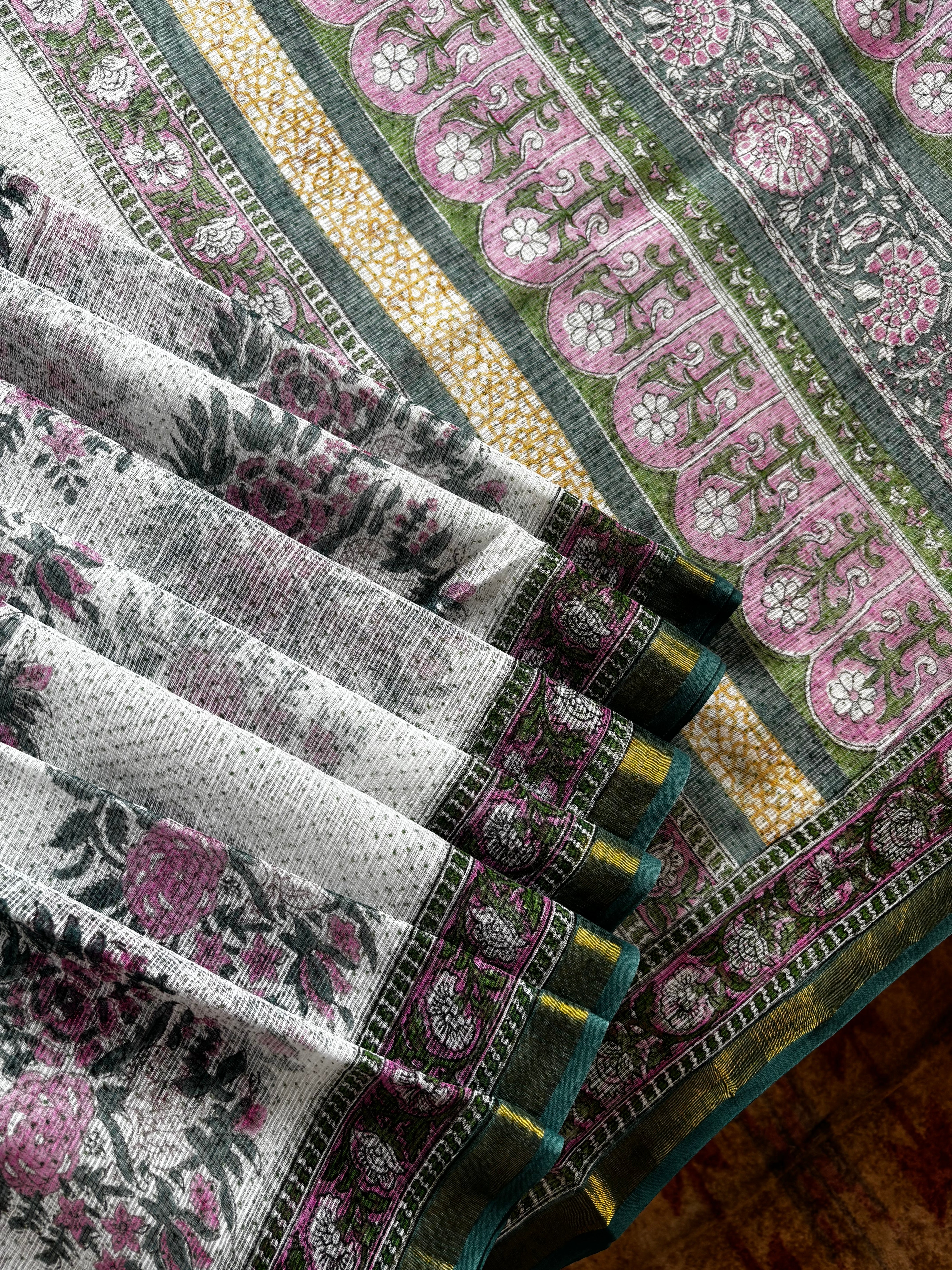 Hand Block Printed Kota Doria Saree