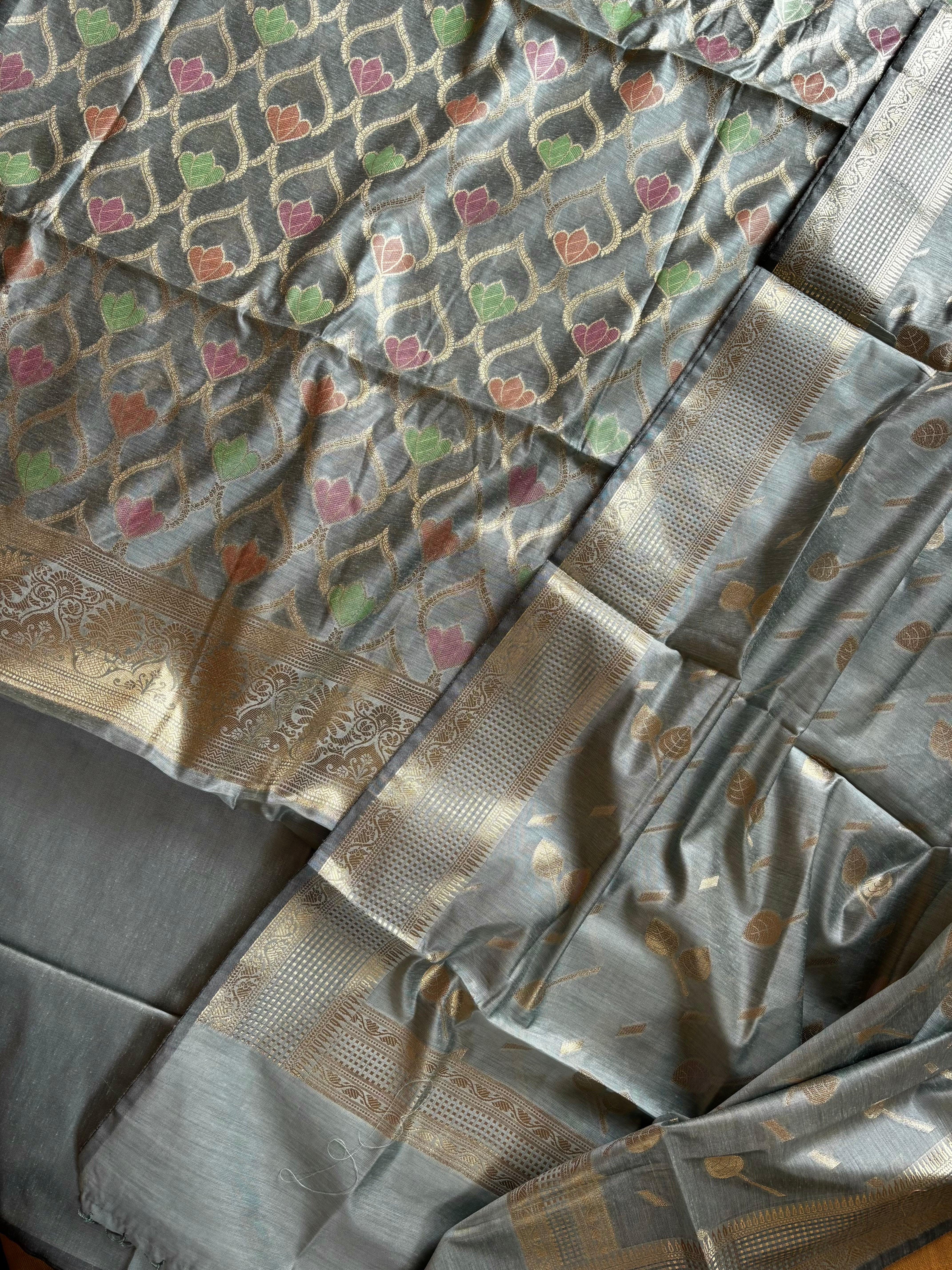 Silk Cotton Three Piece Suit Set