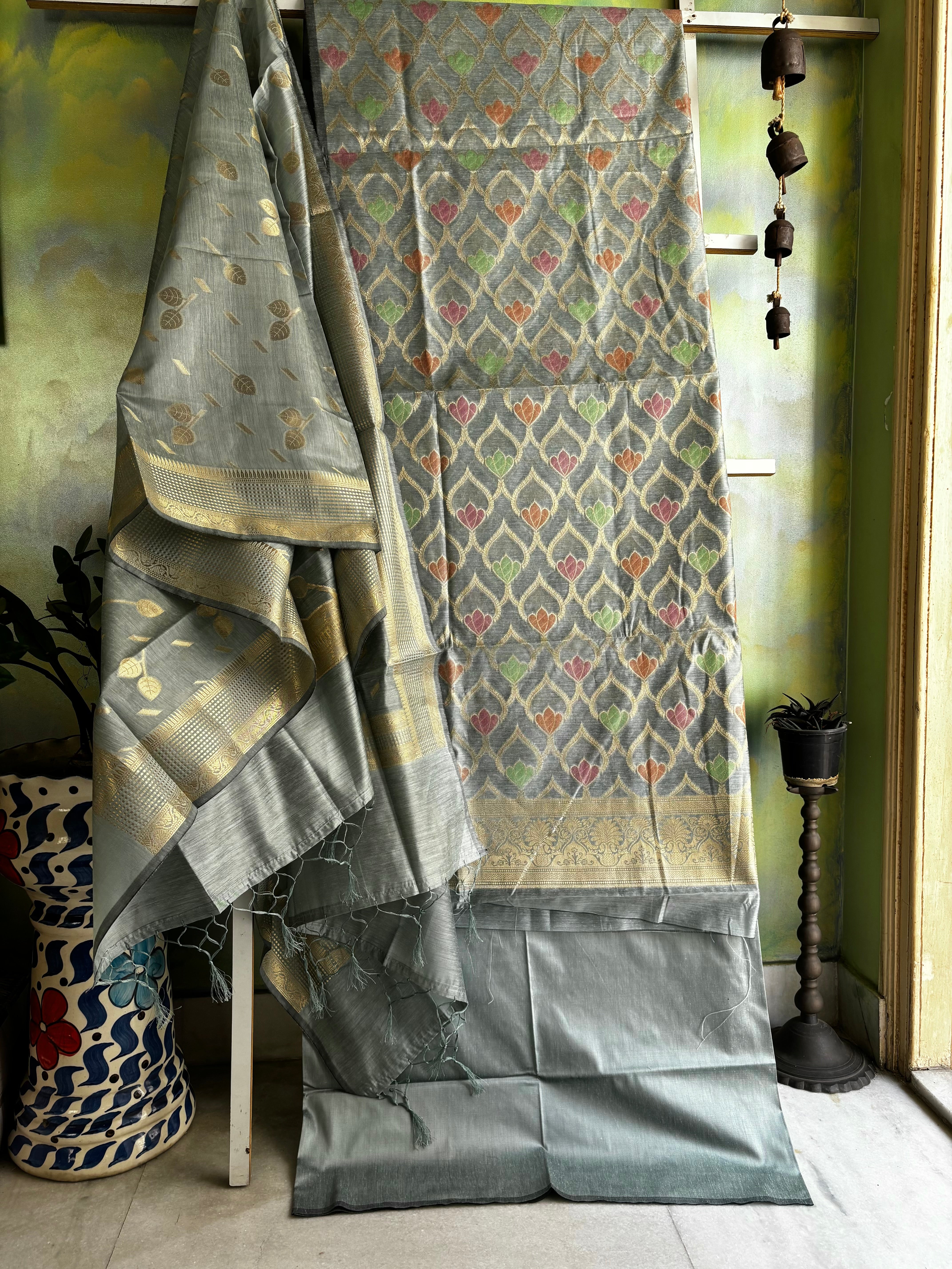 Silk Cotton Three Piece Suit Set
