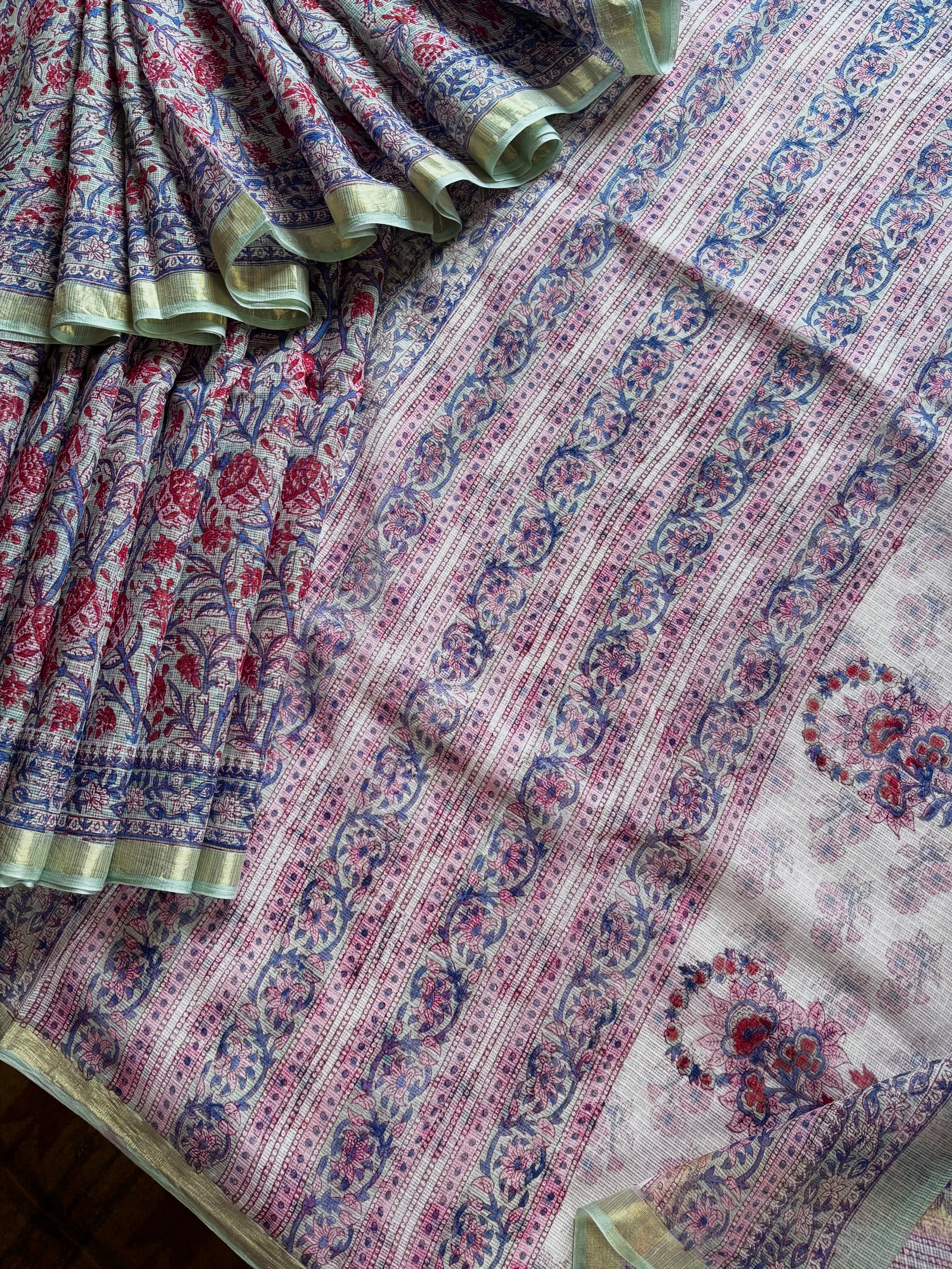 Hand Block Printed Kota Doria Saree