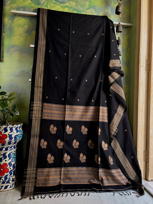 Handwoven Black Beige Colour Phulia Cotton Saree