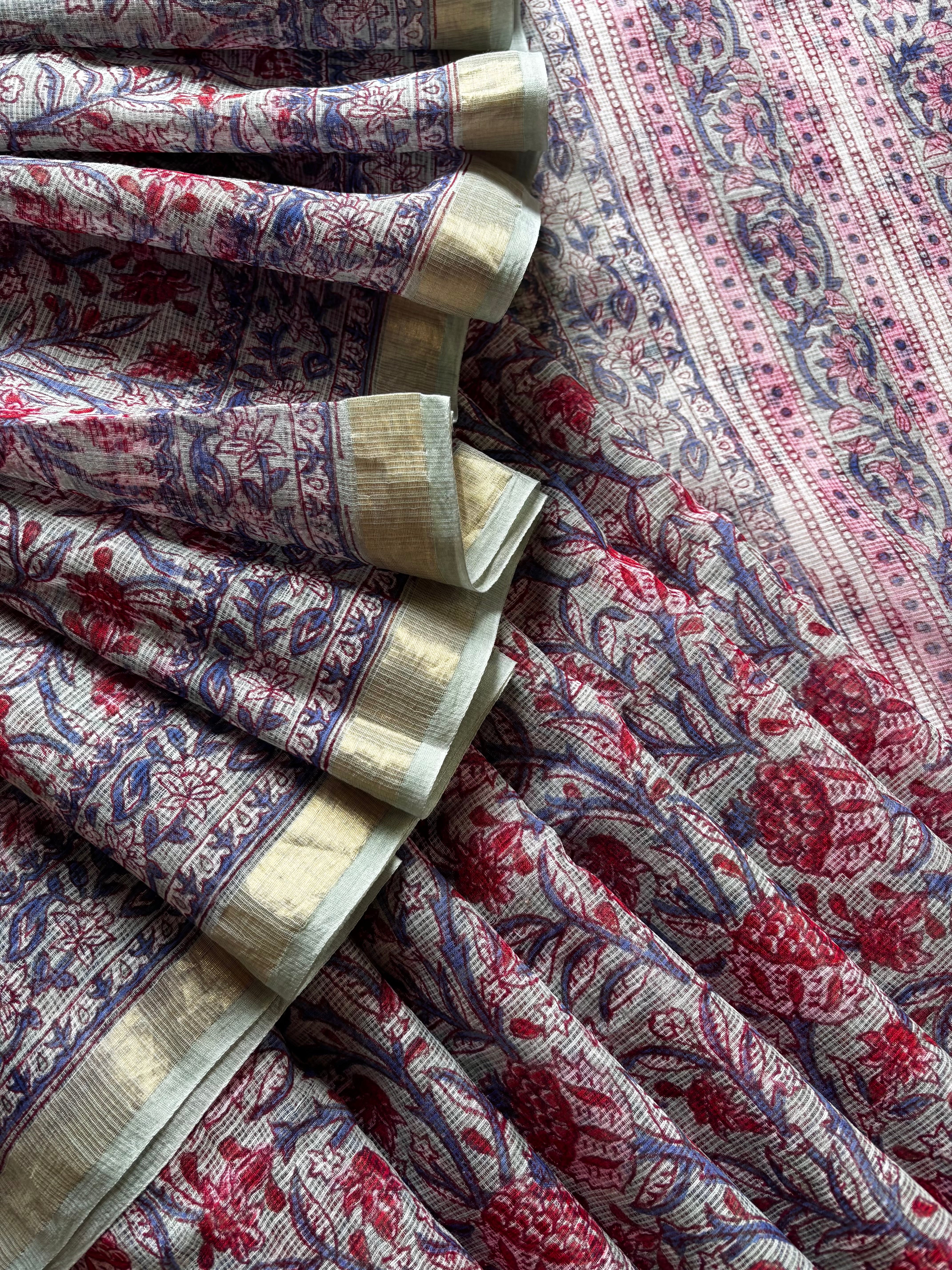 Hand Block Printed Kota Doria Saree